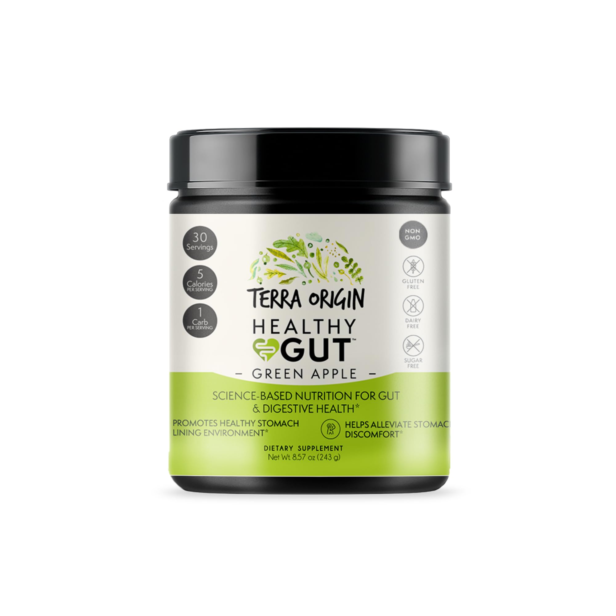 Healthy Gut Green Apple | 30-Servings with L-Glutamine, Zinc, Glucosamine, Slippery Elm Bark, Marshmallow Root and More!
