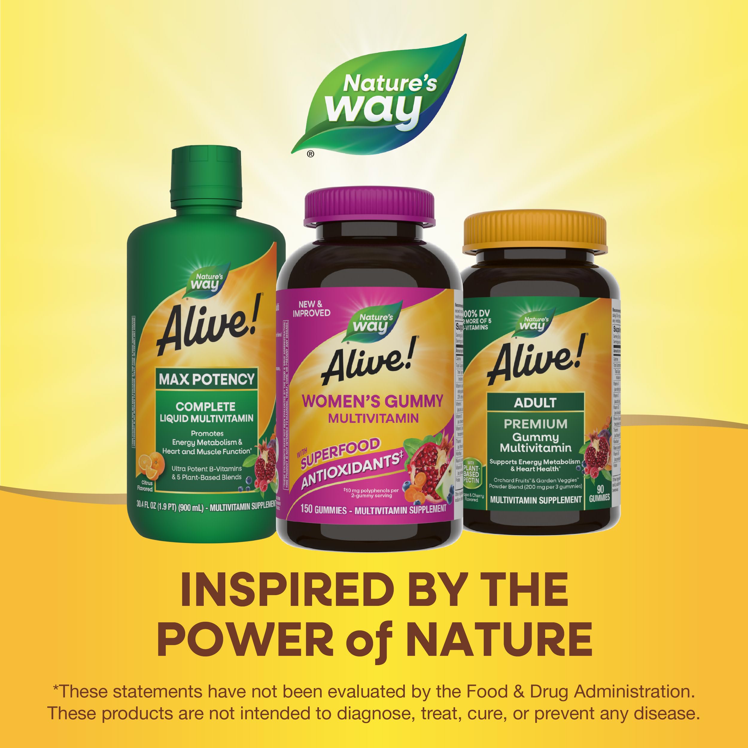 Nature's Way Alive! Women's Daily Gummy Multivitamins, 16 Vitamins & Minerals, Energy Metabolism*, Hair Skin & Nails*, Vegetarian, Mixed Berry Flavored, 150 Gummies (Packaging May Vary)