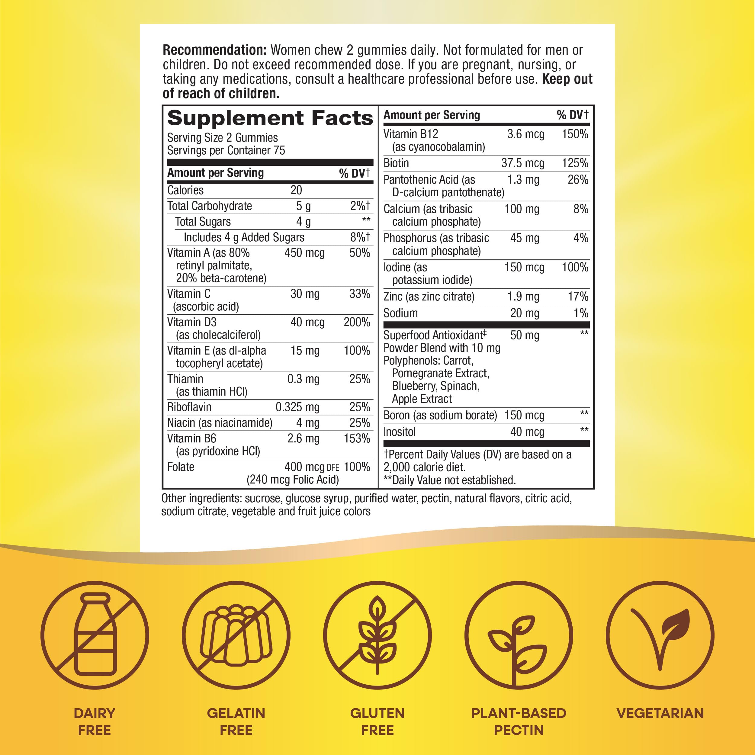 Nature's Way Alive! Women's Daily Gummy Multivitamins, 16 Vitamins & Minerals, Energy Metabolism*, Hair Skin & Nails*, Vegetarian, Mixed Berry Flavored, 150 Gummies (Packaging May Vary)