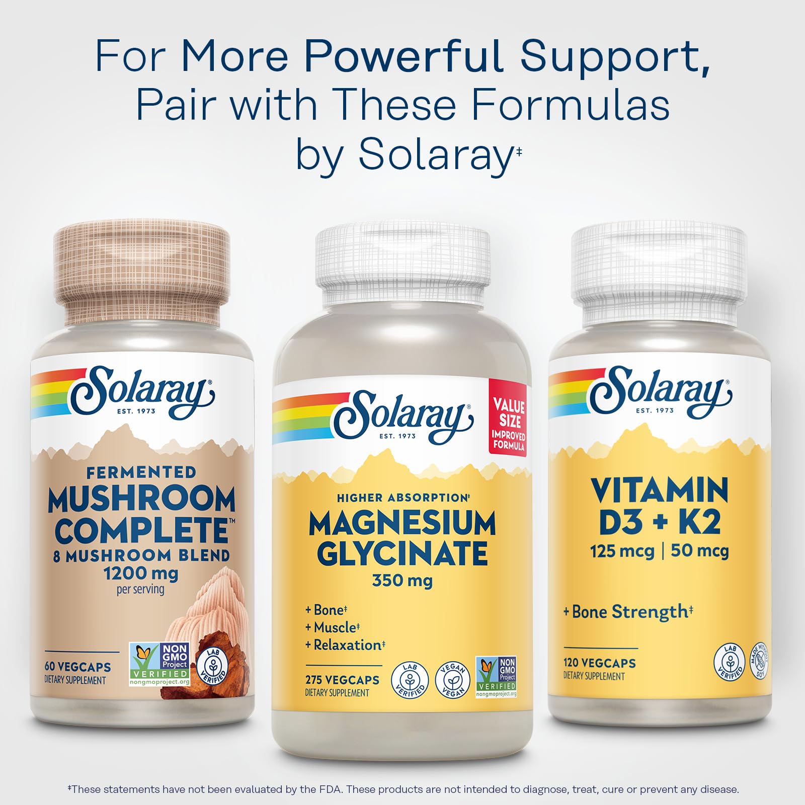 SOLARAY Fermented Mushroom Complete - Organic Chaga, Reishi, Shiitake, Cordyceps, Turkey Tail Mushroom and Lions Mane Supplement Capsules - 8 Mushroom Supplement - Non-GMO, 30 Servings, 60 VegCaps
