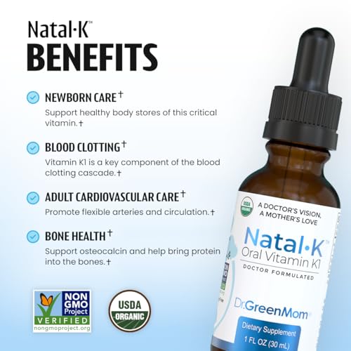 Dr. Green Mom Natal K Oral Vitamin K1 Drops for Newborns | Organic Phytonadione in MCT Oil | Natural VIT K for Babies to Support Blood Clotting
