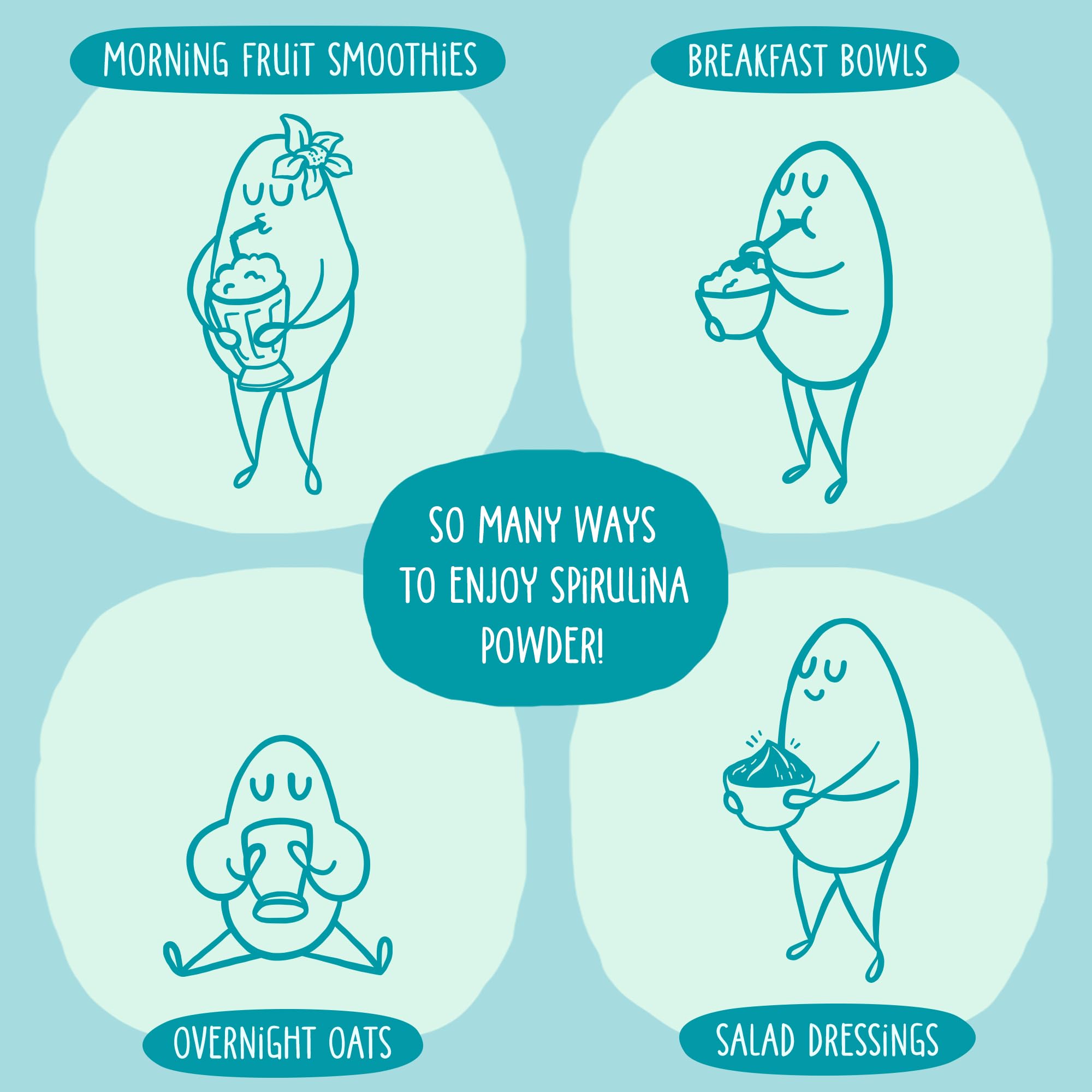 KOS Organic Spirulina Powder - USDA Certified Organic, 109 Servings of Superfood Powder for Smoothies & Juices, Non-Irradiated Blue Green Algae, Plant Based with Antioxidants, Vegan (13.5oz)