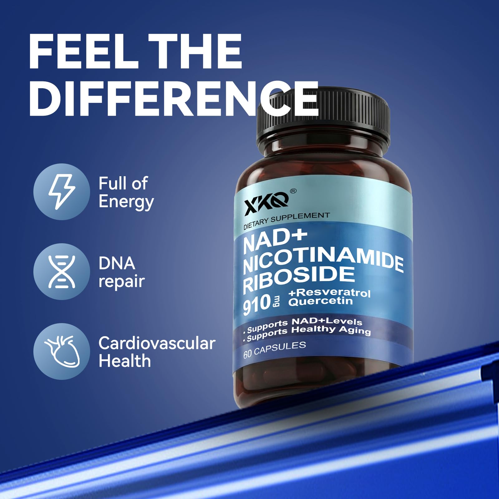 XKQ NAD Supplement, Liposomal NAD with Resveratrol｜NMN Supplement | NAD+ Supplement Resveratrol for Men & Women |, NAD Plus Supplement 910mg,60 Servings,Take 2 Daily