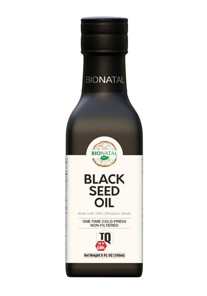 BioNatal Ethiopian Black Seed Oil 5oz Glass– Cold Pressed Nigella Sativa Producing Black Cumin Seed Oil, Unrefined & Non-Filtered, High TQ Up to 4.64% – Supports Immune System, Digestion & Joints