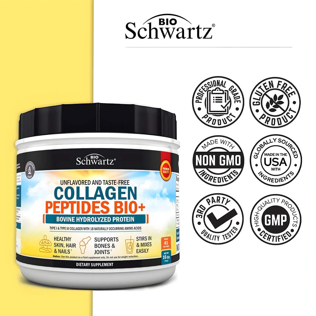 Multi Collagen Protein Powder for Men & Women - Grass Fed Collagen Peptides Powder for Women & Men with Types I & 3 plus Naturally Occurring Amino Acids - Hydrolyzed Easy to Mix & Unflavored (16oz)