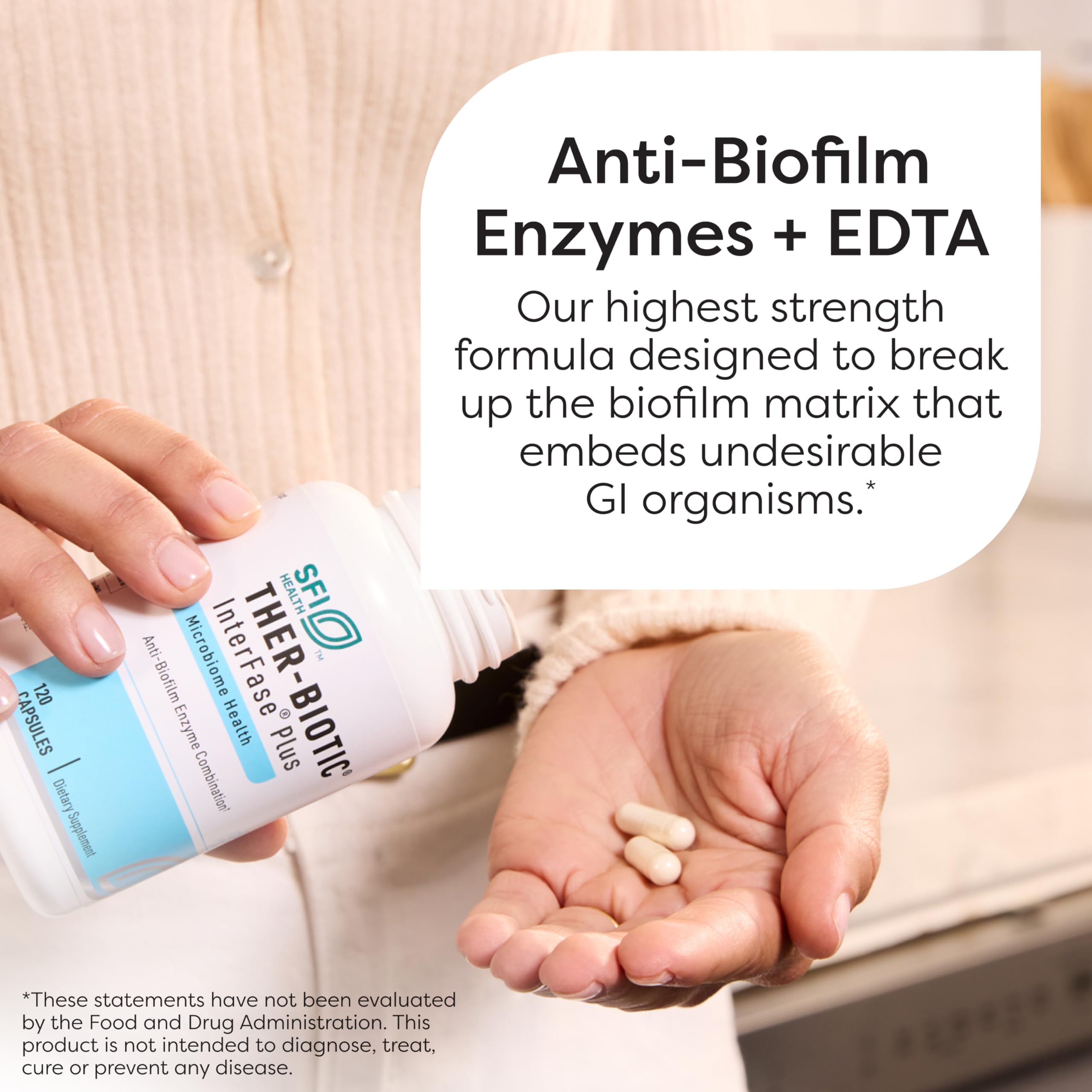 SFI Health Klaire Labs Ther-Biotic Interfase Plus - Anti Biofilm Enzymes with EDTA to Support Gut Flora, Toxin Cleanse & Full Body Detox - Promote Biofilm Matrix Disruption (120 Capsules)