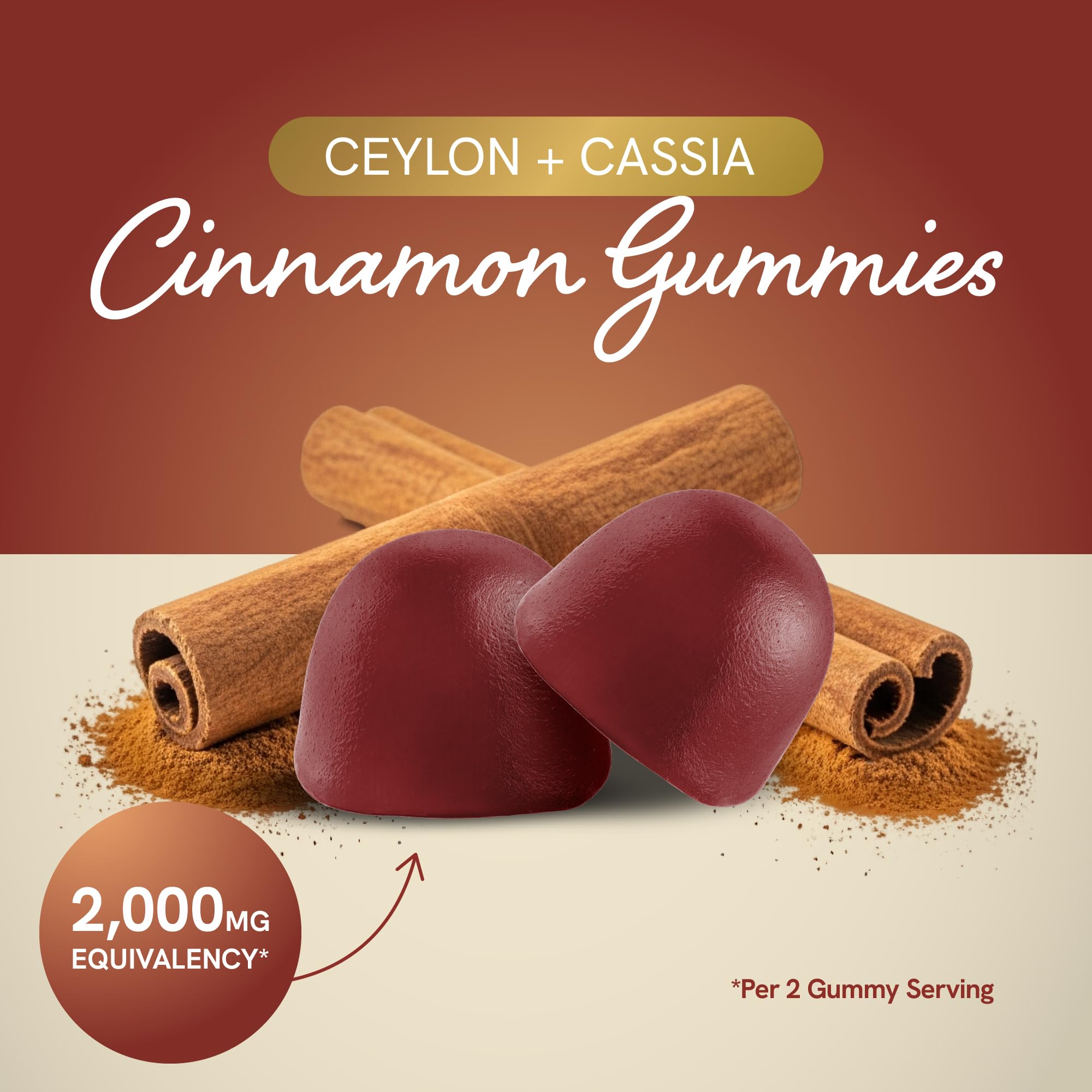 Sugar-Free Cinnamon Gummies 2000MG with Ceylon Cinnamon & Cassia Complex | Sugar-Free Lifestyle Supplement & Guilt-Free Apple Pie Flavor with Chromium | Vegan, Non-GMO, Gluten-Free | 60 Gummies