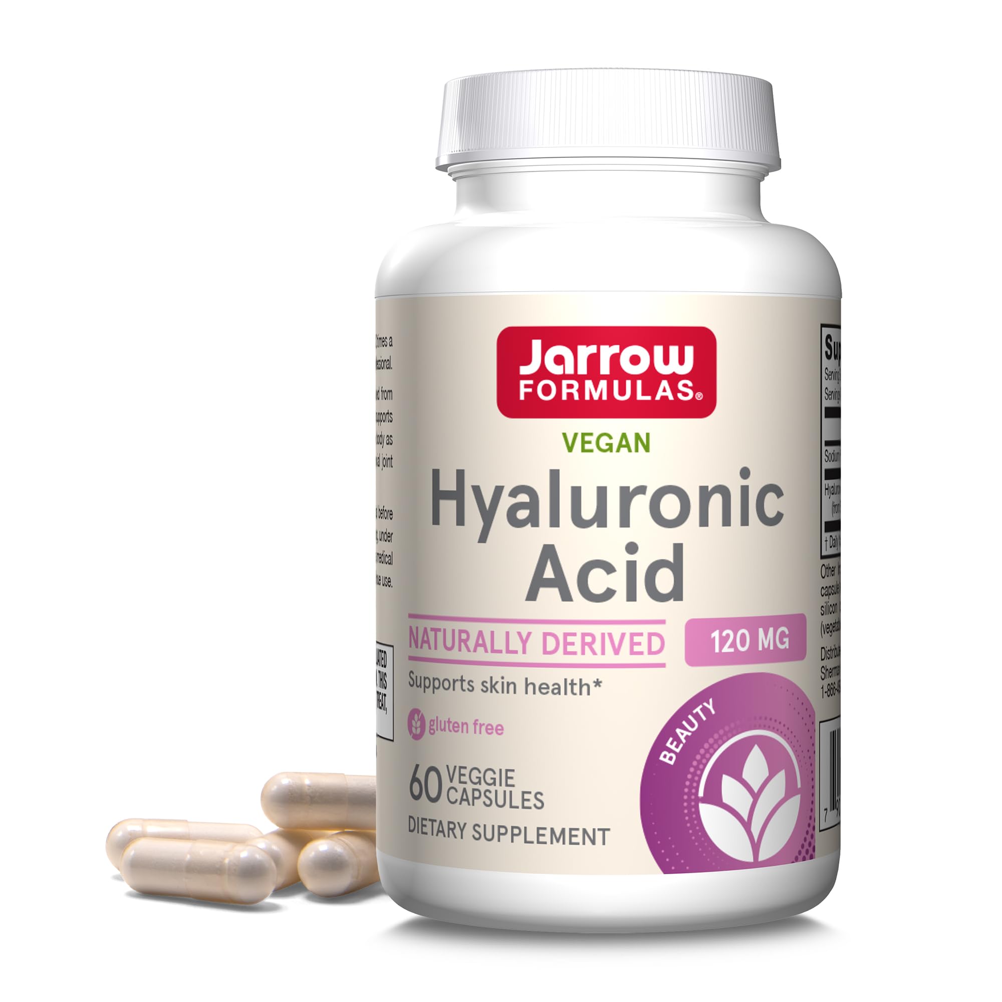 Jarrow Formulas Hyaluronic Acid 120 mg, Dietary Supplement, Skin Health Support, 60 Veggie Capsules, Up to 30 Day Supply