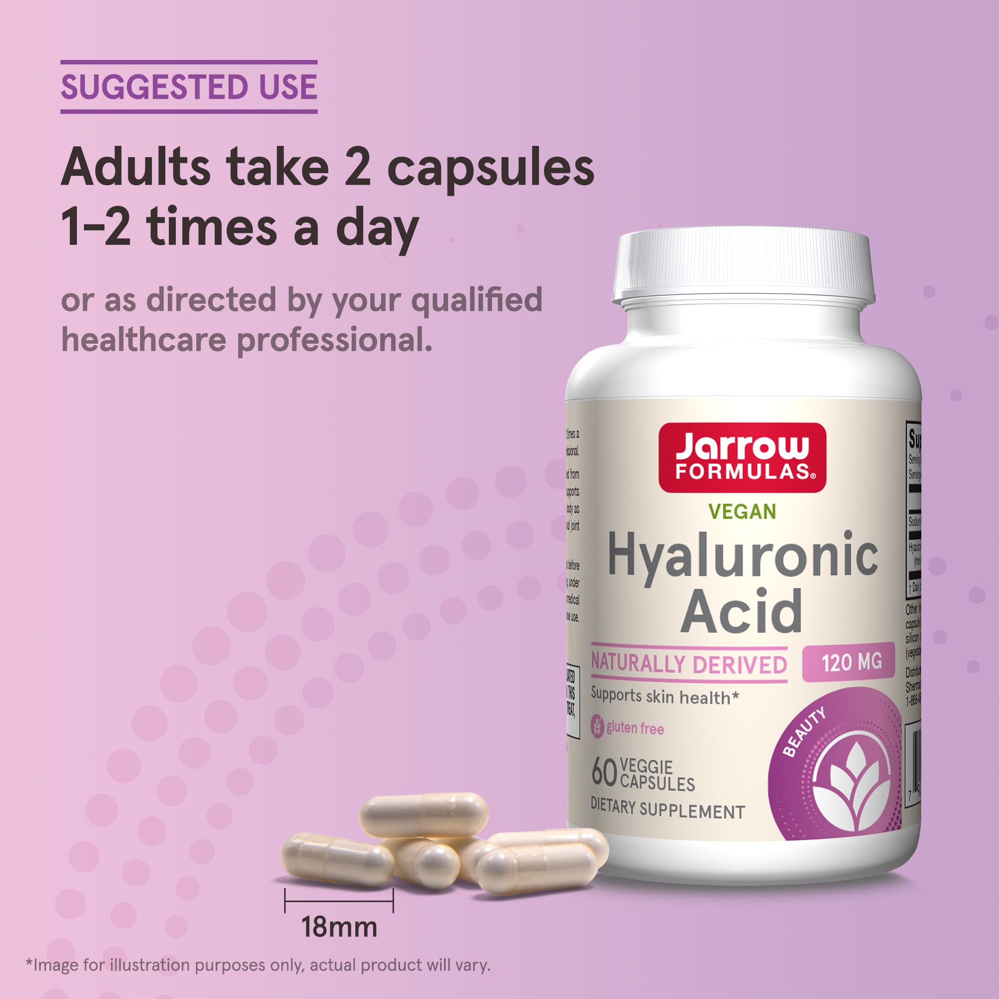 Jarrow Formulas Hyaluronic Acid 120 mg, Dietary Supplement, Skin Health Support, 60 Veggie Capsules, Up to 30 Day Supply
