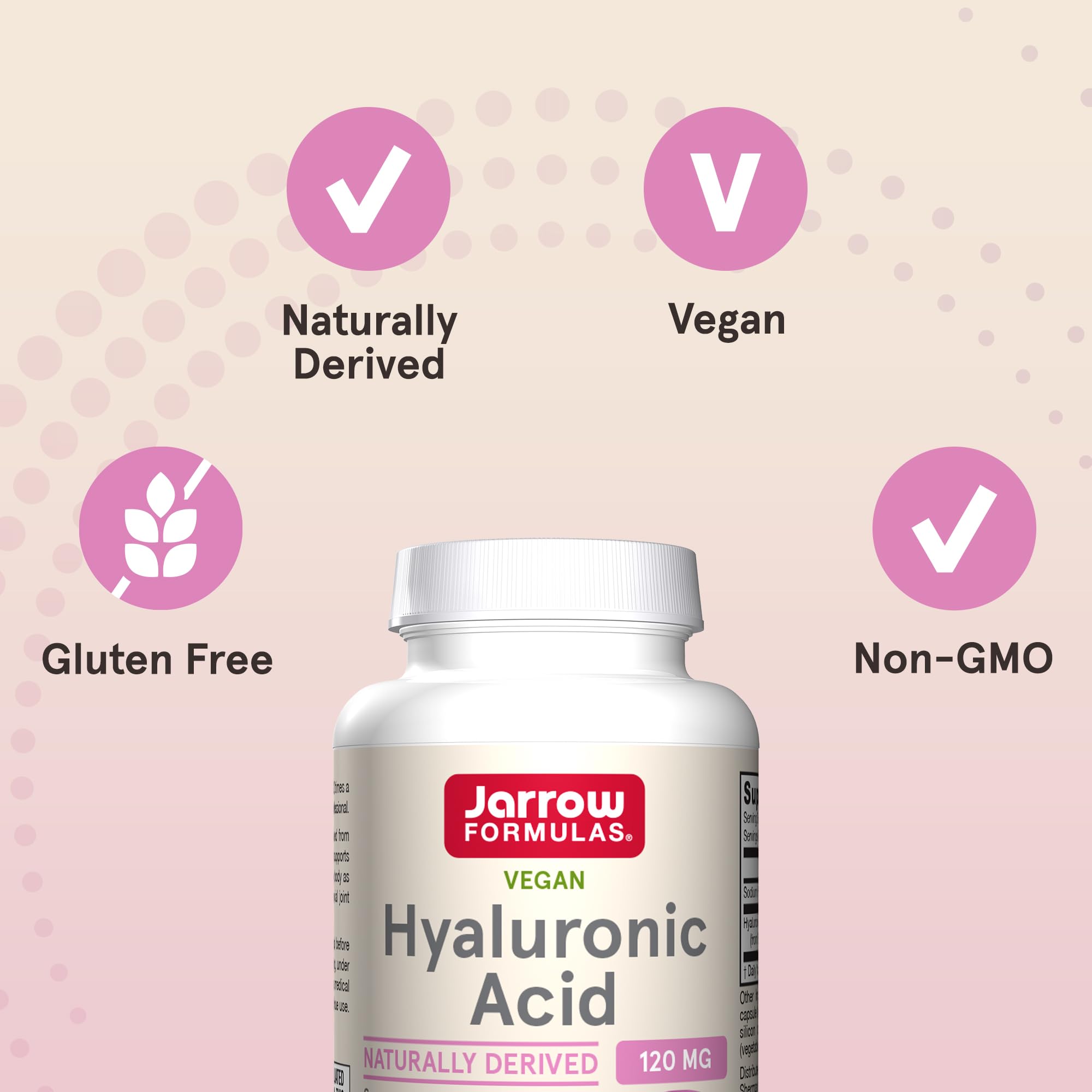 Jarrow Formulas Hyaluronic Acid 120 mg, Dietary Supplement, Skin Health Support, 60 Veggie Capsules, Up to 30 Day Supply