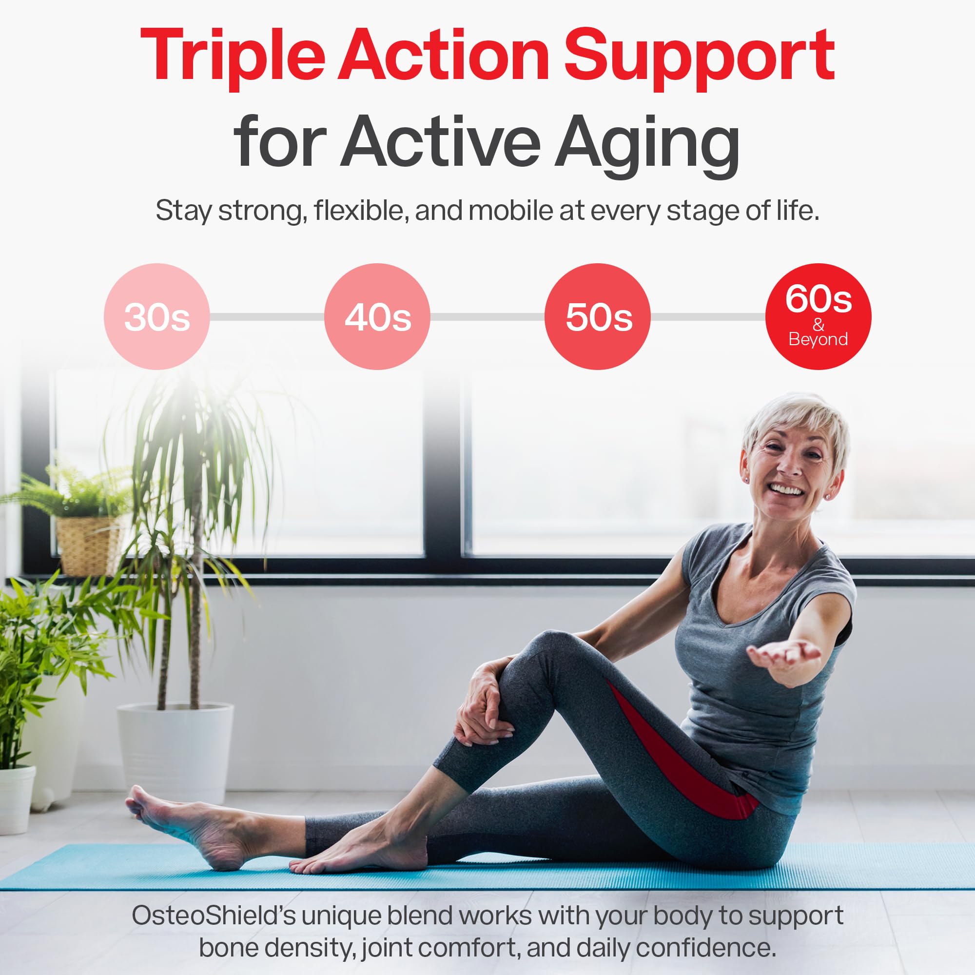 OsteoShield Peak Health Research - Bone & Joint Formula - Calcium Supplements for Women & Men with Vitamin D3, K2 & Aquamin - Triple Action Formula for Better Bone Health - 60 Capsules