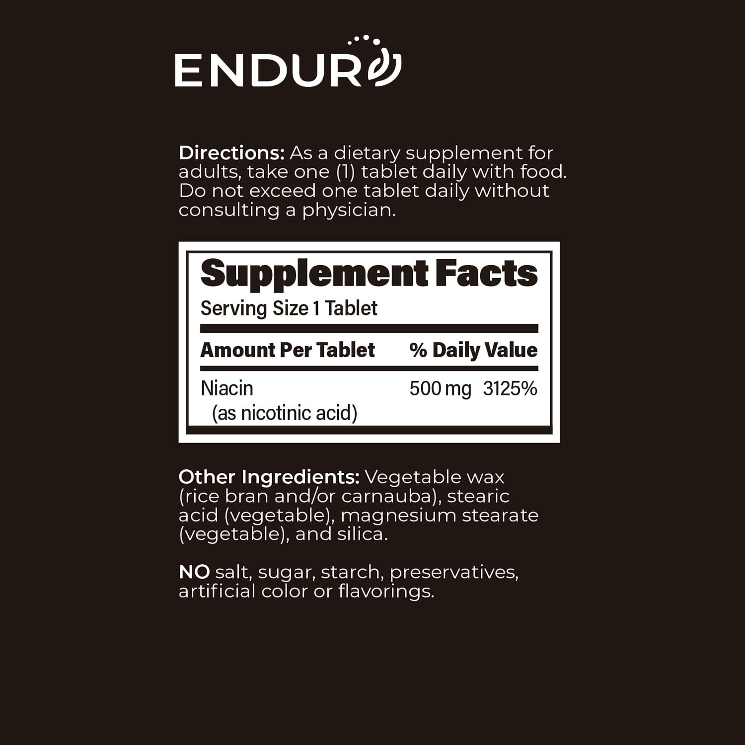 ENDUR-ACIN - Niacin B3 - ER (Extended Release) 500 mg - Nicotinic Acid - Healthy Heart & Cholesterol Balance Supplement - Low-Flush High-Potency Niacin with 4–8 HR Timed-Release Matrix - 200 Tablets