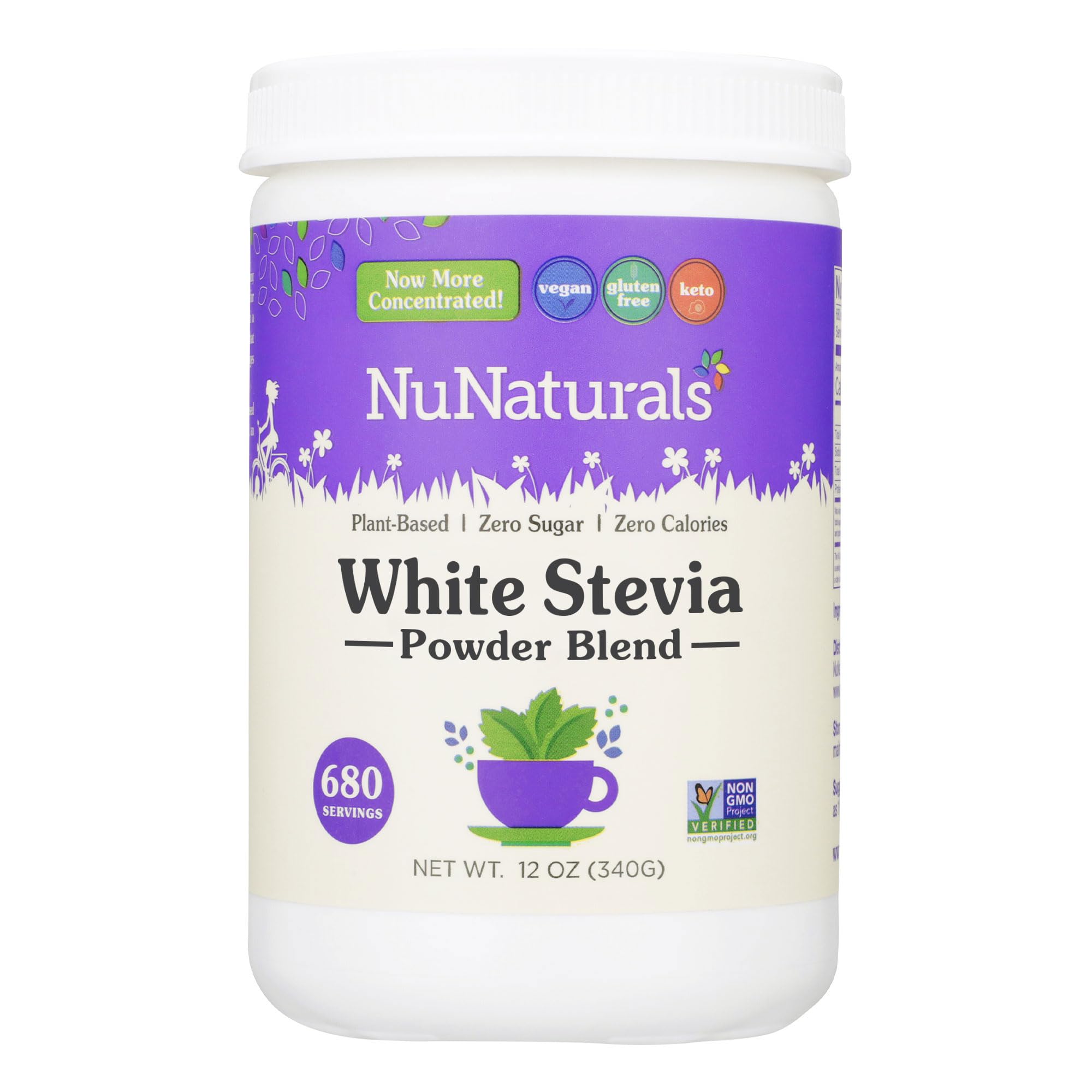 NuNaturals White Stevia Powder Blend, Plant-Based Sugar Substitute, Zero Calorie Sweetener, 12 oz
