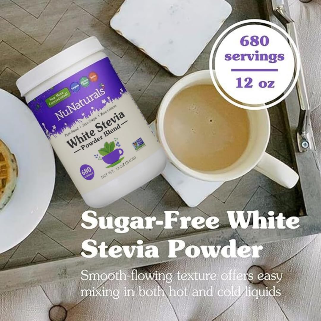 NuNaturals White Stevia Powder Blend, Plant-Based Sugar Substitute, Zero Calorie Sweetener, 12 oz