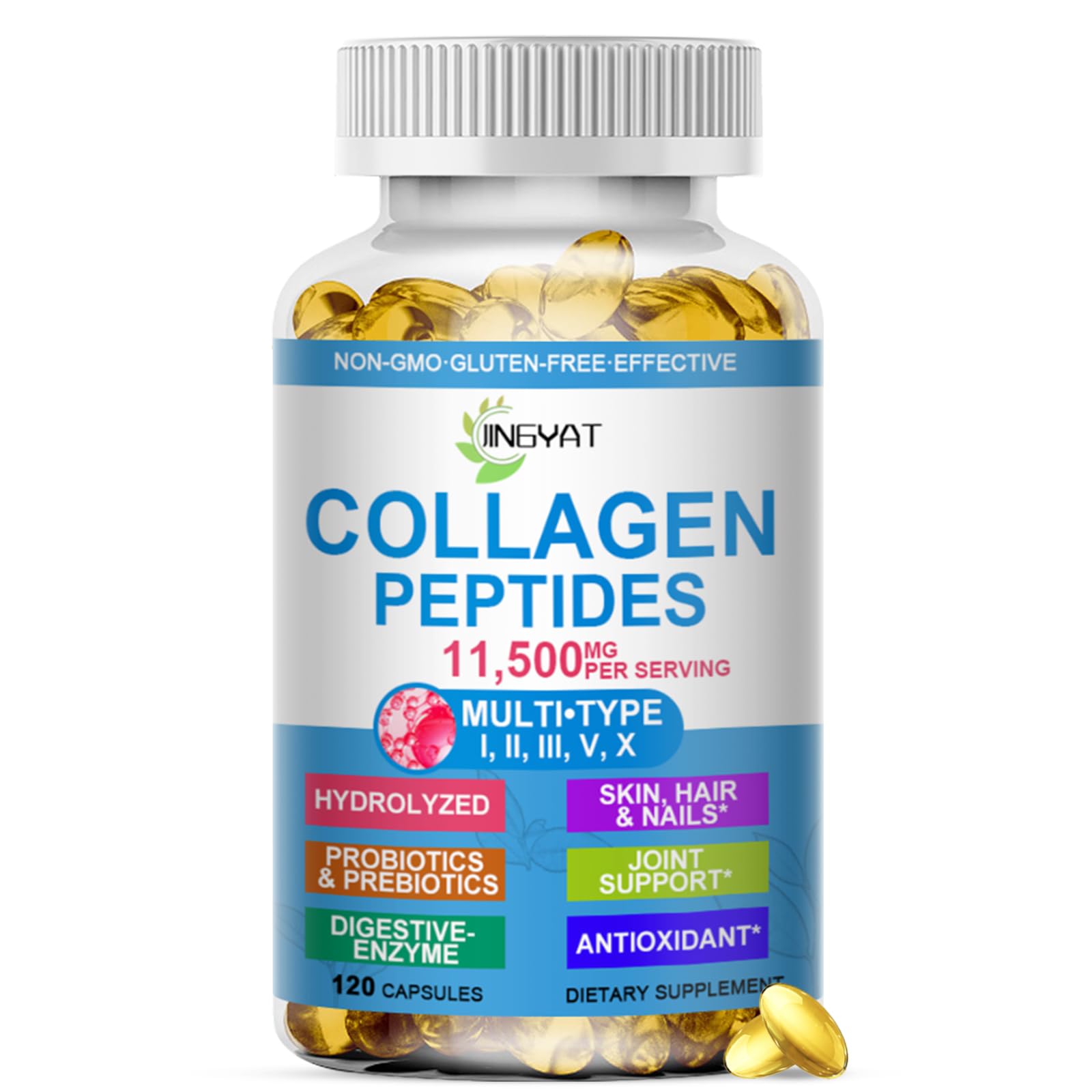 Collagen Peptides Softgels, Multi Collagen Peptide w/ Glucosamine Chondroitin MSM Biotin, Hydrolyzed Collagen Peptides Complex for Women Supports Skin Hair Nail Joints Bones Gut Health, Non-GMO