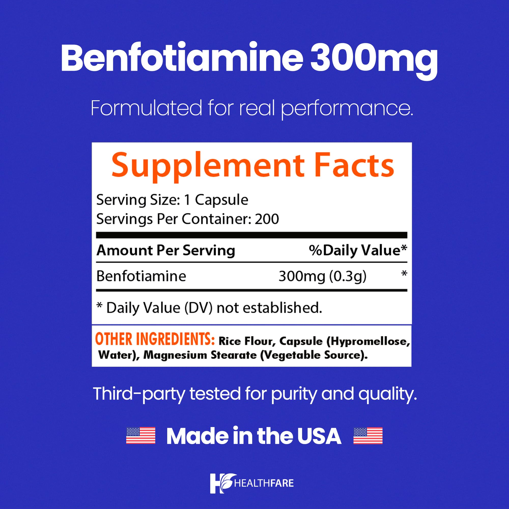 Healthfare Benfotiamine 300mg | 200 Capsules | Fat Soluble Thiamine Vitamin B1 | Supports Overall Health | Non-GMO | Gluten Free (2-Pack)