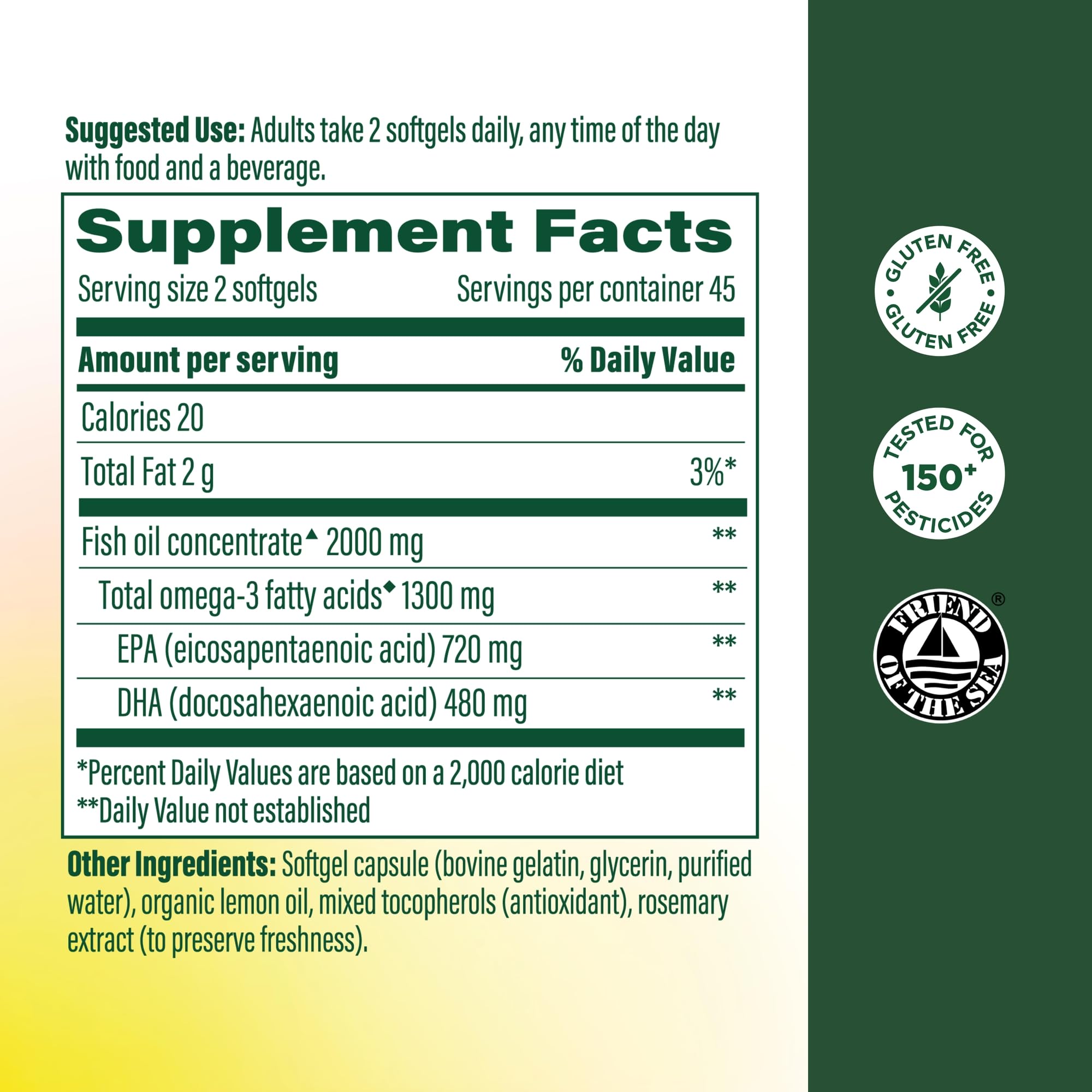 MegaFood 2000mg Fish Oil Omega 3 Supplements - Burp-Less & Lemon Oil Infused - Heart, Brain, Eye, Joint & Immune Support Supplement - 1200mg EPA & DHA Per Serving - 90 Softgels, 45 Servings