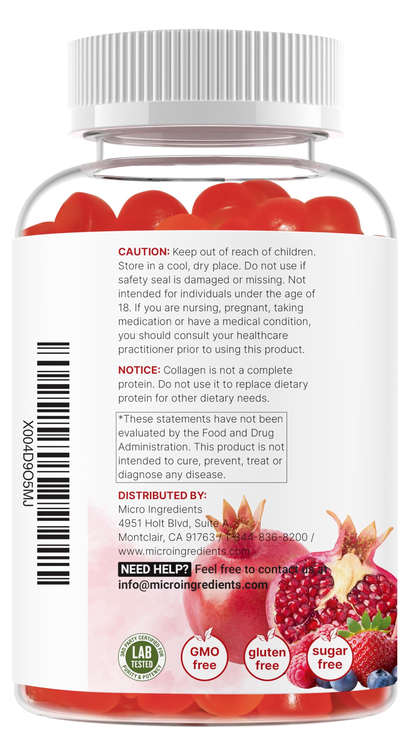Micro Ingredients Multi Collagen Peptides, 120 Collagen Gummies | Type I,II,III,V,X Protein with Biotin, Hyaluronic Acid, & Vitamin C Complex | Pomegranate & Berry Flavored | Sugar Free, Non-GMO