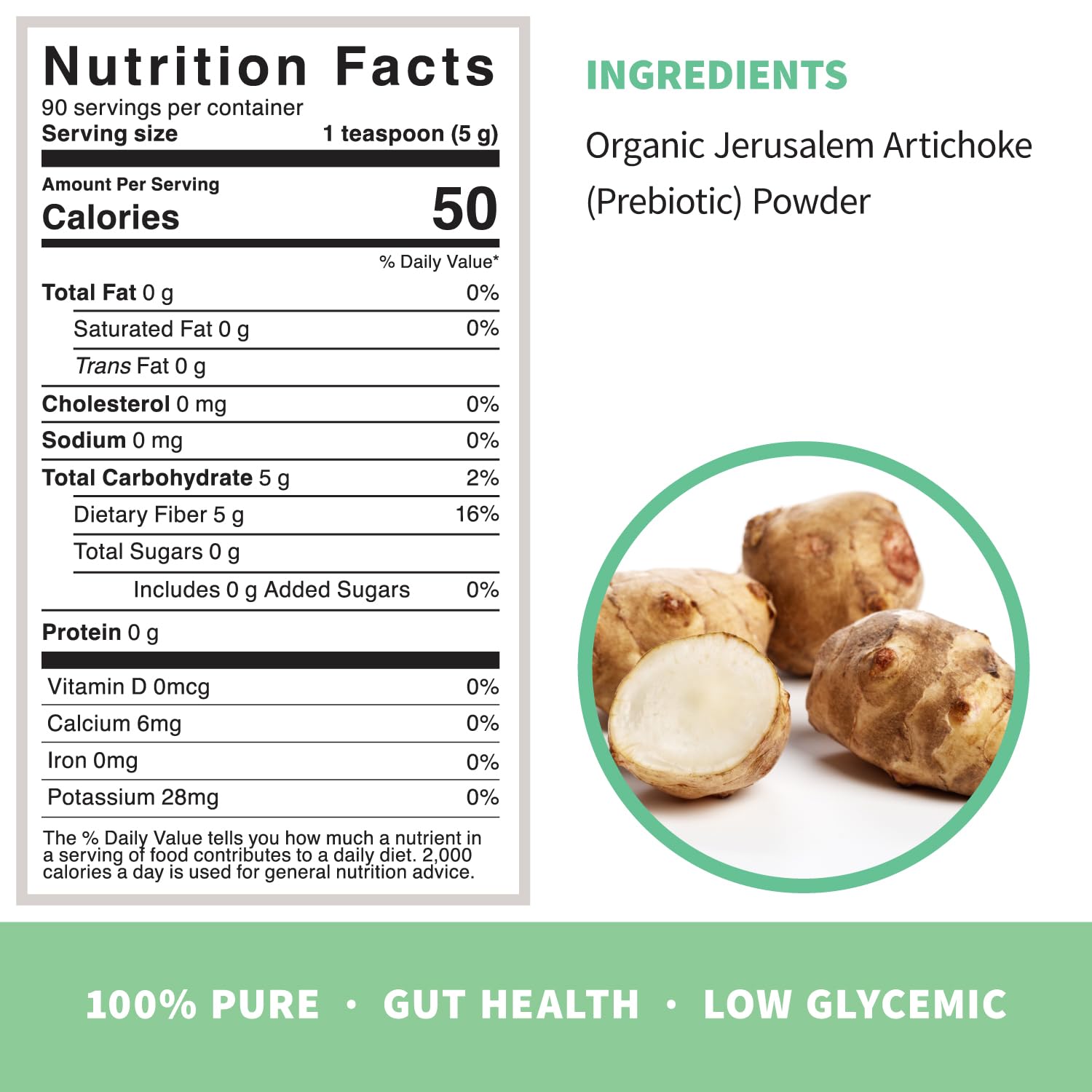 Organic Inulin with FOS Prebiotic Powder, Soluble Fiber for Leaky Gut, Bloating, Digestion, Feed Friendly Bacteria (Probiotics), 1 Scoop Daily, 1 lb (90 Servings)