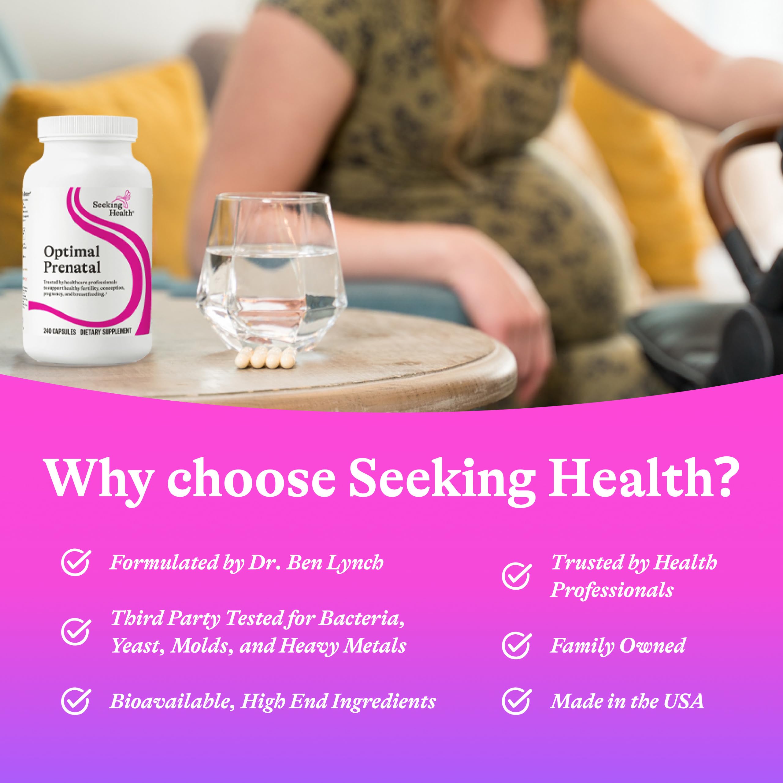 Seeking Health Optimal Prenatal - Supplement with Vitamin B12, L-Methylfolate, & Choline - Vegetarian Supplement to Support Optimal Prenatal Health - 240 Capsules