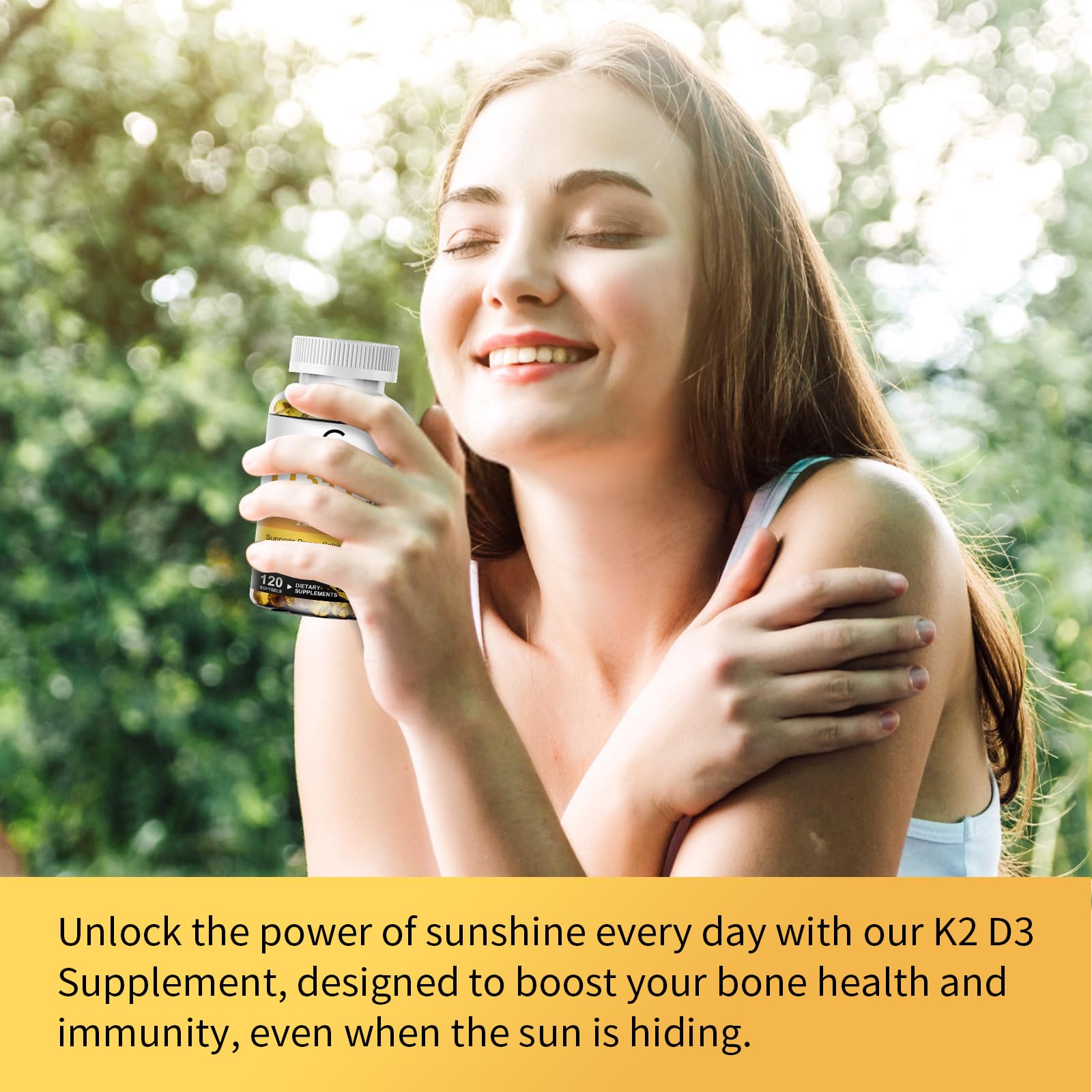 Vitamin D3 K2 Supplement with Vitamin D3 5000 IU, 200 mcg Vitamin K2 MK-7 & Natural Coconut Oil, Plant Based 2-1 Formula for Bone, Teeth, Muscle and Immune Health Support,120 Softgel Capsules