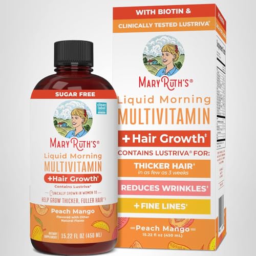 MARYRUTH'S Liquid Multivitamin+Hair Growth | Clinically Tested for Thicker Hair & Facial Wrinkles in Women | Biotin 10000mcg | Lustriva Hair Growth Supplement | Skin Care | Age 18+ | 30 Fl Oz