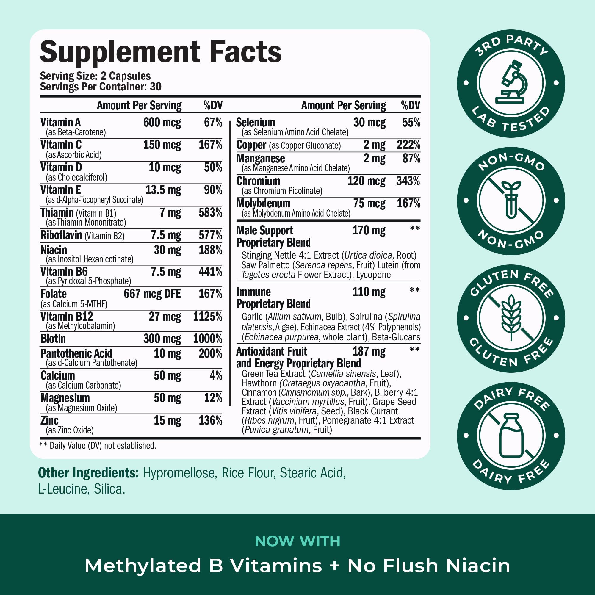 Multivitamin for Men with Methylated Vitamins and Chelated Minerals for Energy, Focus and Immune Health – Premium Daily Mens Multivitamins & Multiminerals – 60 Capsules