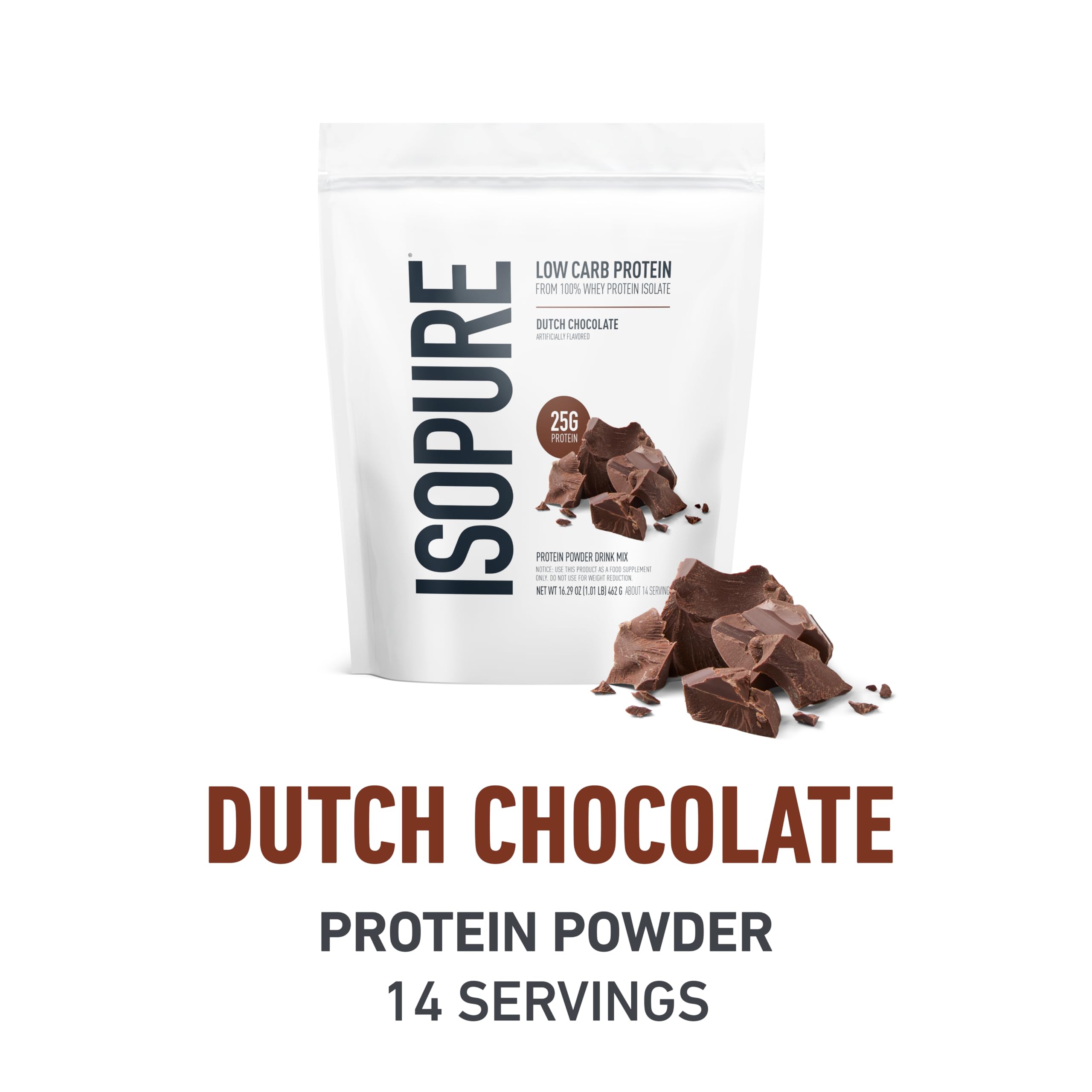 Isopure Bundle of Low Carb 100% Pure Whey Isolate Protein Powder, Dutch Chocolate, 25g Protein Per Serving, 1 Lb, 15 Servings + Isopure 100% Pure Creatine Monohydrate Powder, 100 Servings