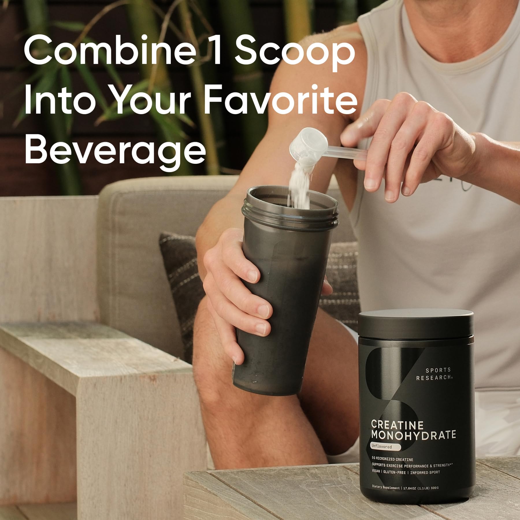 Sports Research Creatine Monohydrate - Gain Lean Muscle, Improve Performance and Strength and Support Workout Recovery - 5 g Micronized Creatine - 10.58 oz