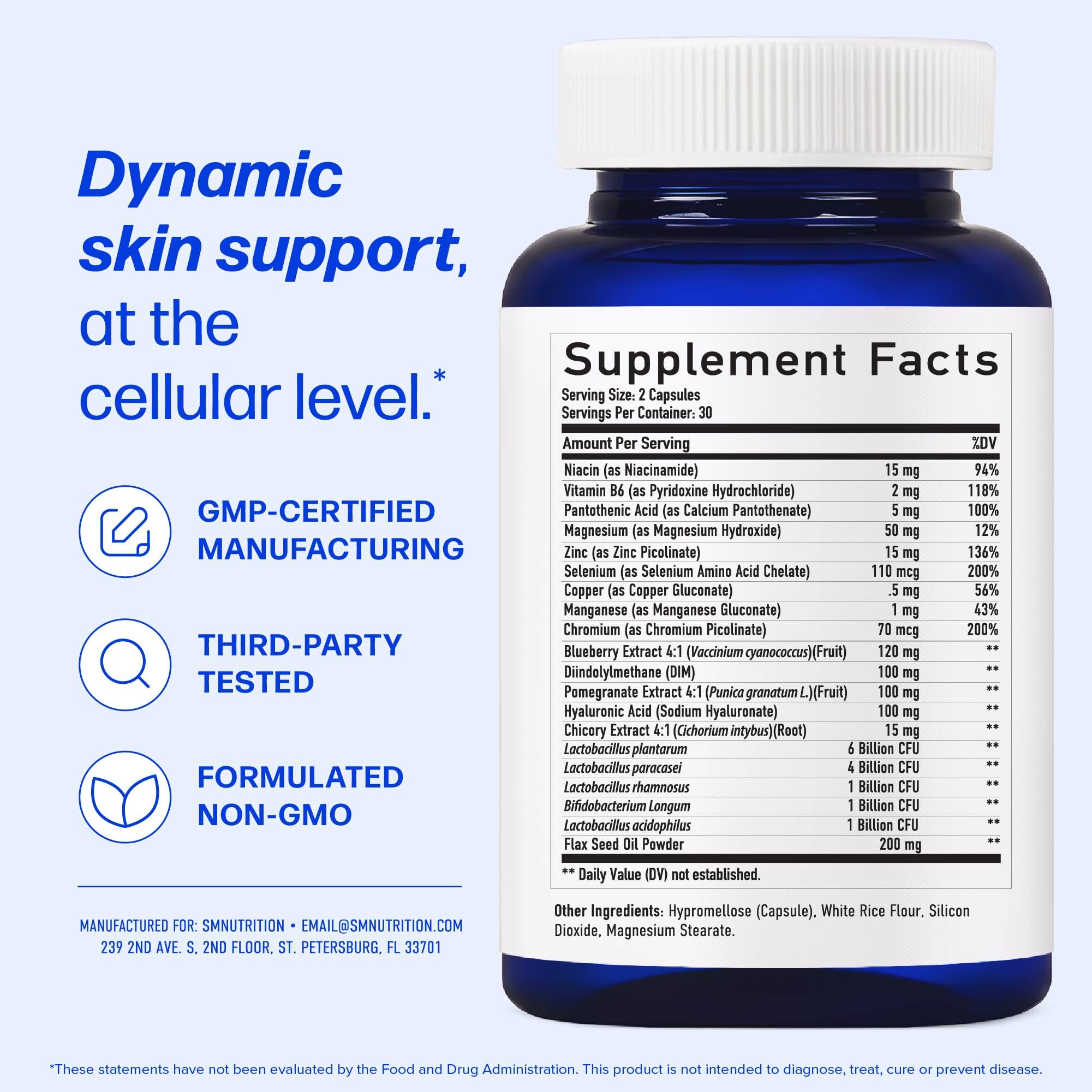 Clear Skin Supplement with Zinc, DIM & Probiotics | 3-in-1 Balance, Glow & Health Skin Support | Triple Action Hyaluronic Acid, Niaciminide & Vitamins for Hormone, Complexion & Gut Support | 60 Ct