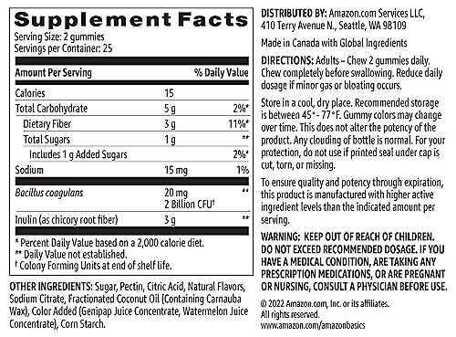 Amazon Basics Prebiotic & Probiotic Gummies, 2 Billion CFU, Blue Raspberry, 50 Count (Previously Solimo) (Pack of 2)