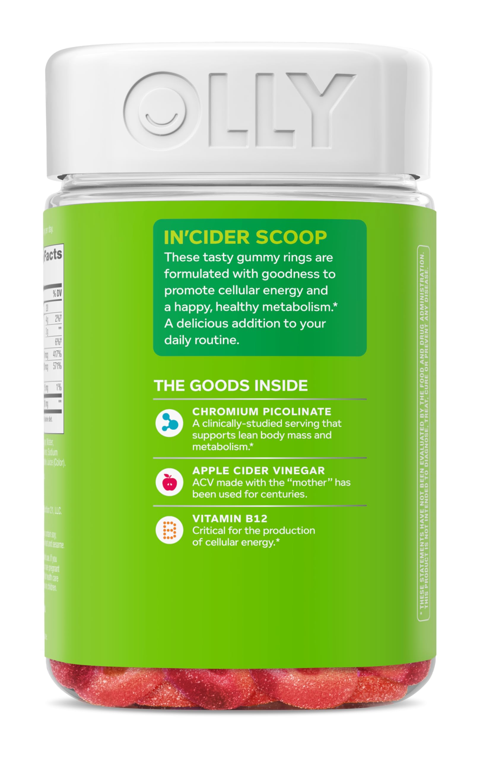 OLLY Metabolism Gummy Rings, Metabolism and Cellular Energy Chewable Supplement,* Apple Cider Vinegar, Vitamin B12, Chromium Picolinate, Apple Flavored, 60 Day Supply - 60 Count