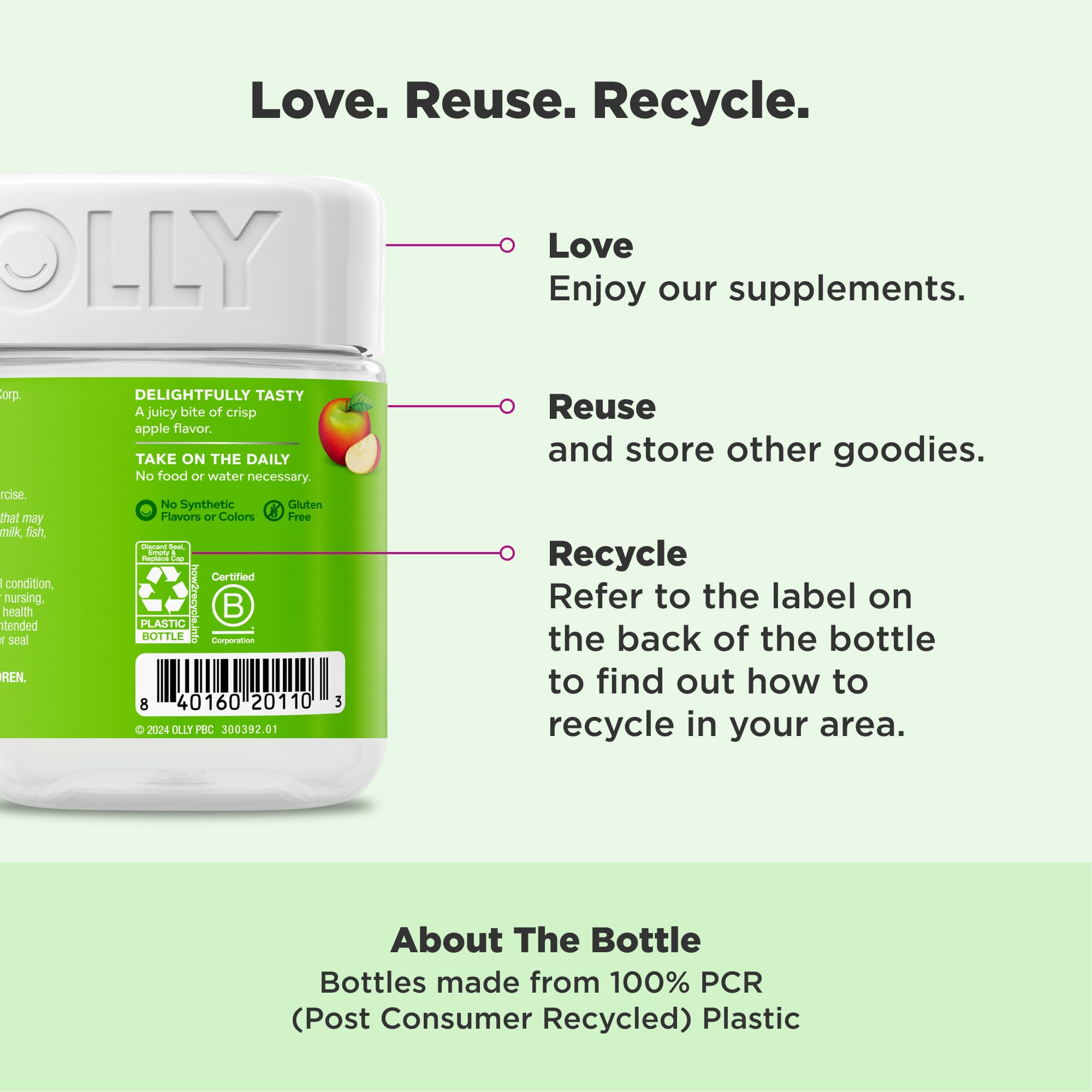 OLLY Metabolism Gummy Rings, Metabolism and Cellular Energy Chewable Supplement,* Apple Cider Vinegar, Vitamin B12, Chromium Picolinate, Apple Flavored, 60 Day Supply - 60 Count