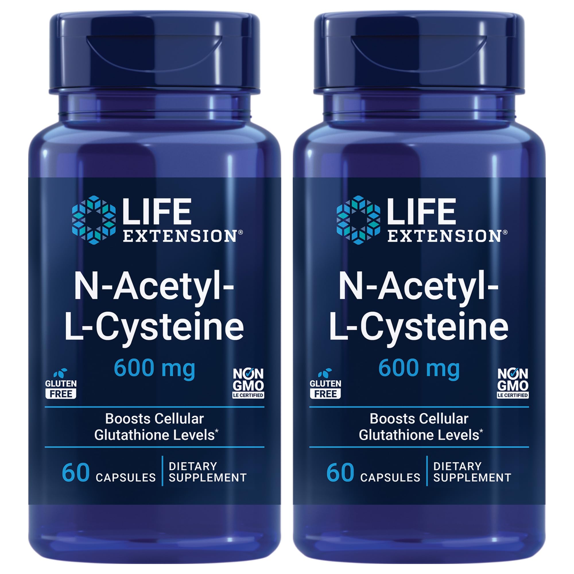 Life Extension N-Acetyl-L-Cysteine (NAC), Immune Response, Respiratory Health, Liver Health, NAC 600 mg, antioxidant Defense, Free radicals, Easy to Absorb - Two Pack x 60 Capsules