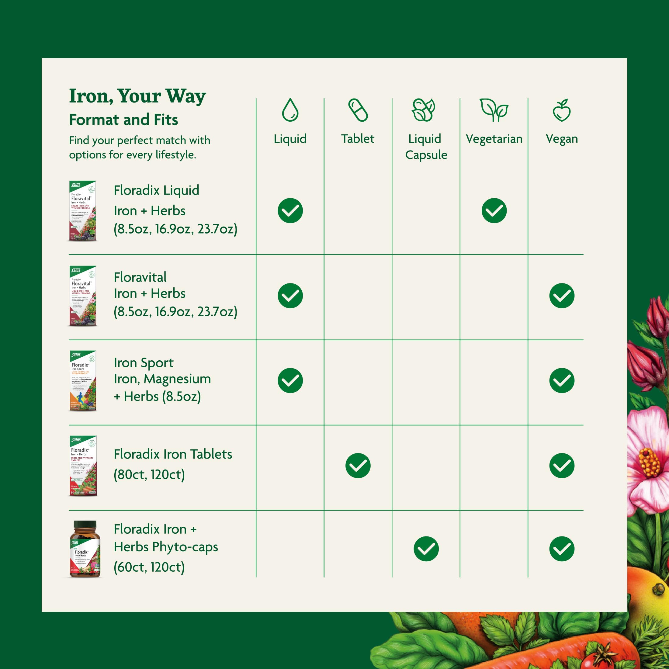 Floradix Iron & Herbs - Liquid Herbal Supplement for Energy Support - Iron Supplement with Vitamin C & Vitamin B Complex - for Men & Women - 8.5 fl oz