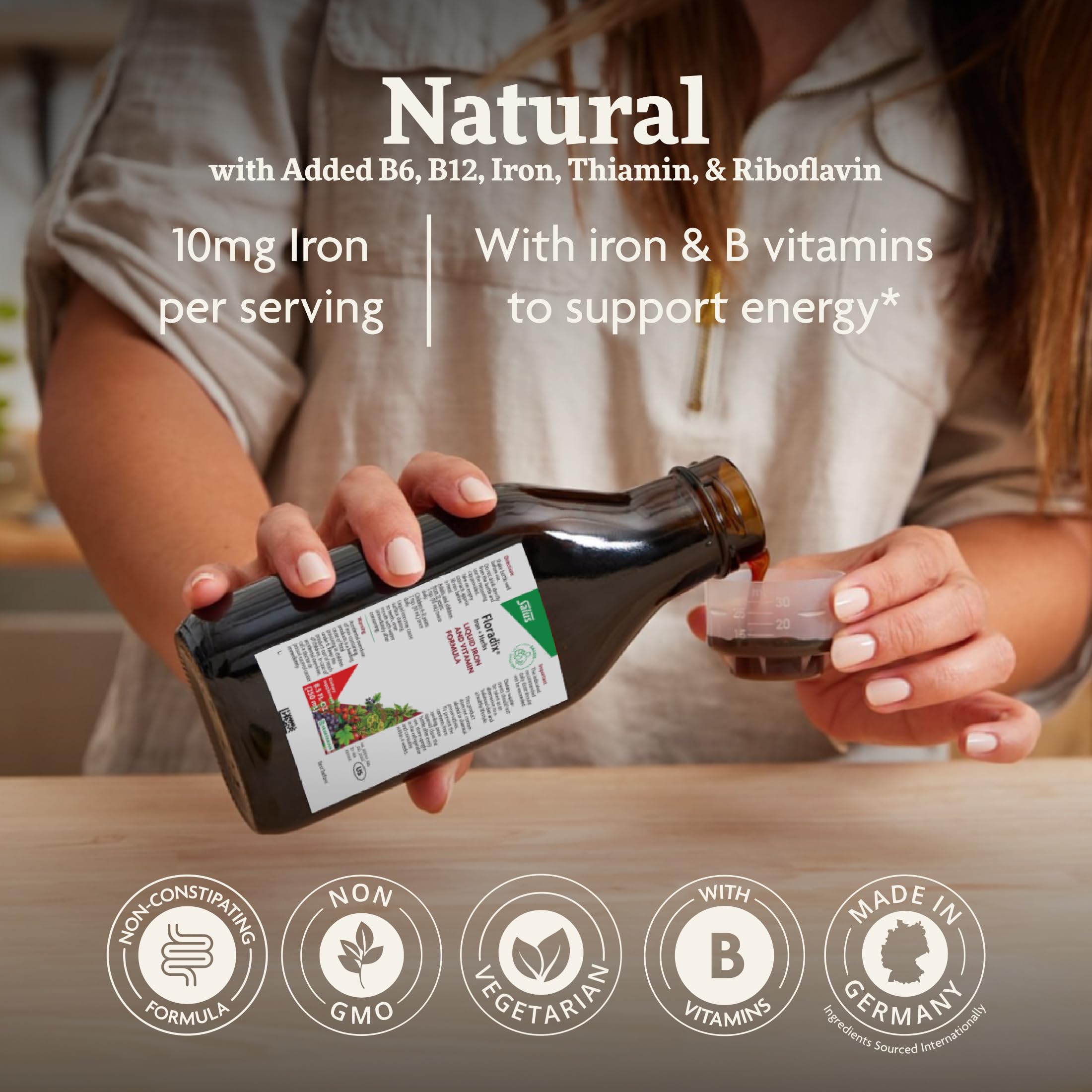 Floradix Iron & Herbs - Liquid Herbal Supplement for Energy Support - Iron Supplement with Vitamin C & Vitamin B Complex - for Men & Women - 8.5 fl oz