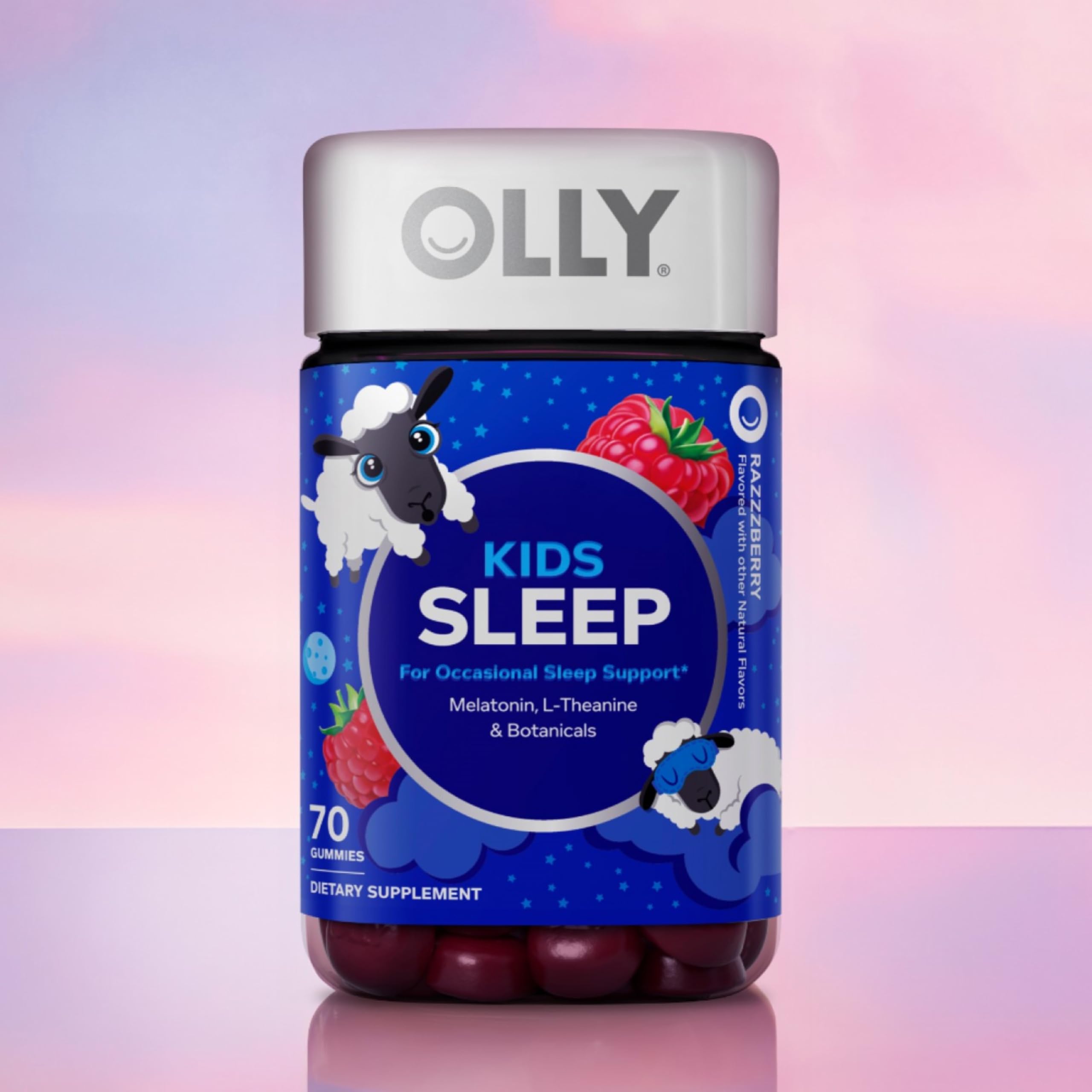OLLY Kids Sleep Gummies, 0.5mg Melatonin, L Theanine, Chamomile, and Lemon Balm, Raspberry - 70 Count