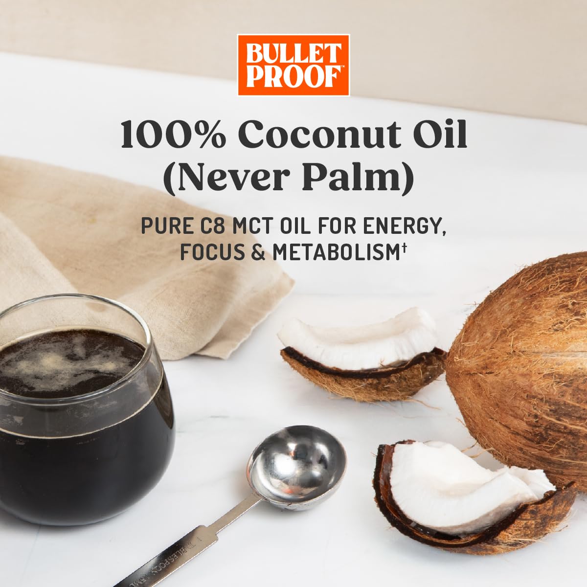 Bulletproof Brain Octane C8 MCT Oil, 16 oz – 100% Pure Coconut Oil, Triple-Distilled Keto Energy Supplement for Coffee & Smoothies, Unflavored, No Additives or Fillers, Non-GMO