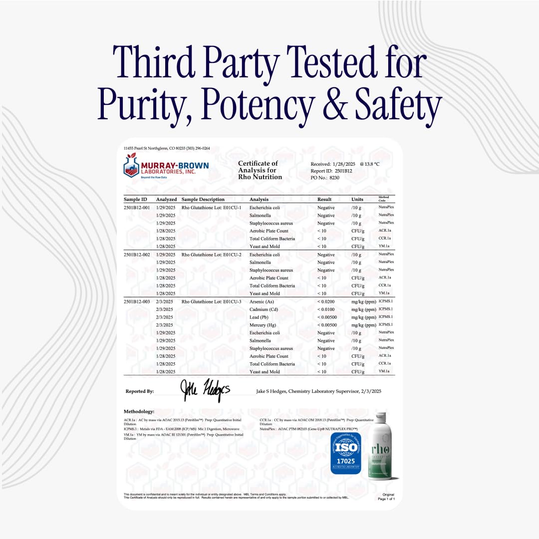 Rho Nutrition Liposomal Glutathione - Ultra High Absorption Liquid Glutathione Supplement - Supports Natural Detoxification, Immune System, Skin Health, Mental Clarity & Overall Well-Being - 3-Pack