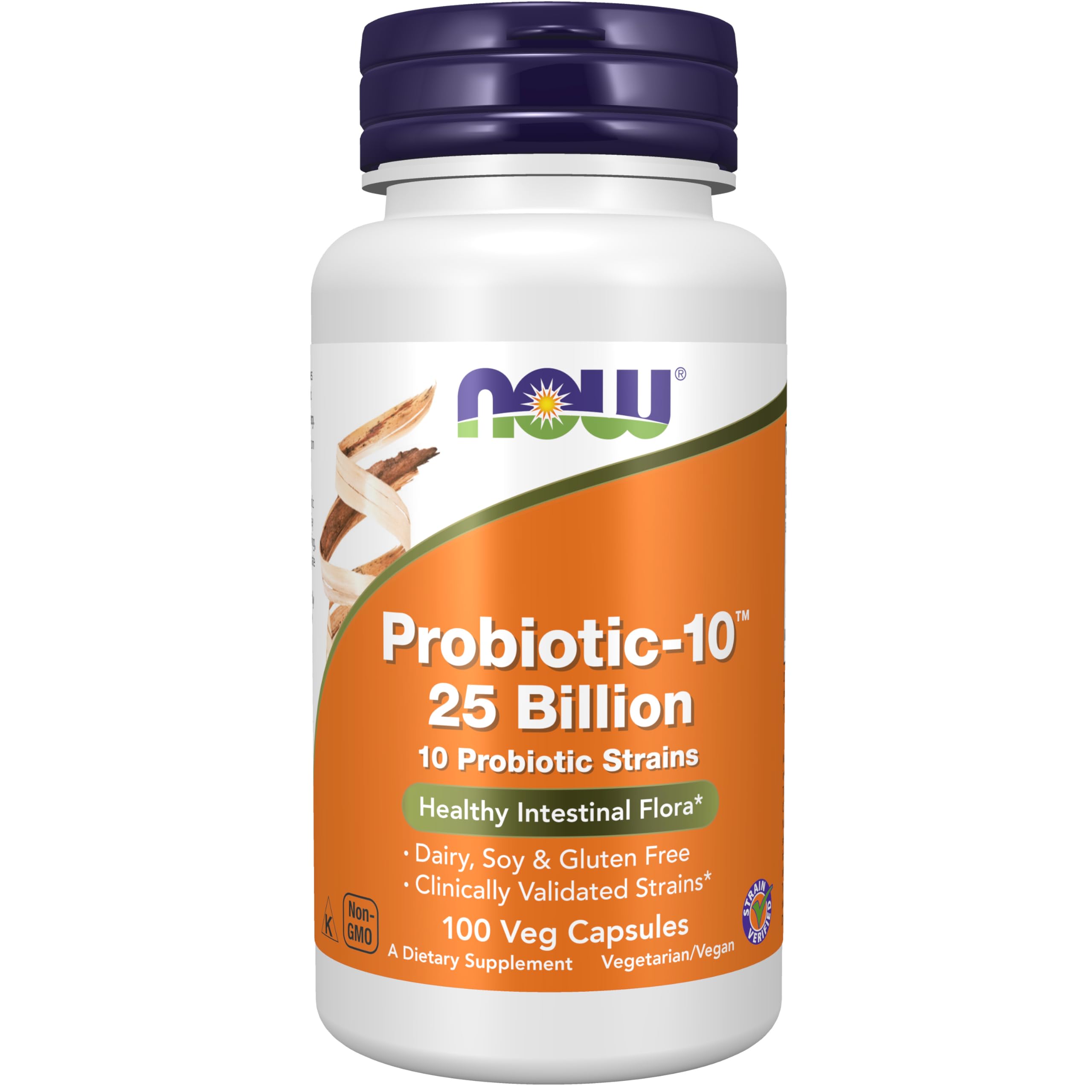 NOW Foods Supplements, Probiotic-10™, 25 Billion, with 10 Probiotic Strains, Dairy, Soy and Gluten Free, Strain Verified, 100 Veg Capsules