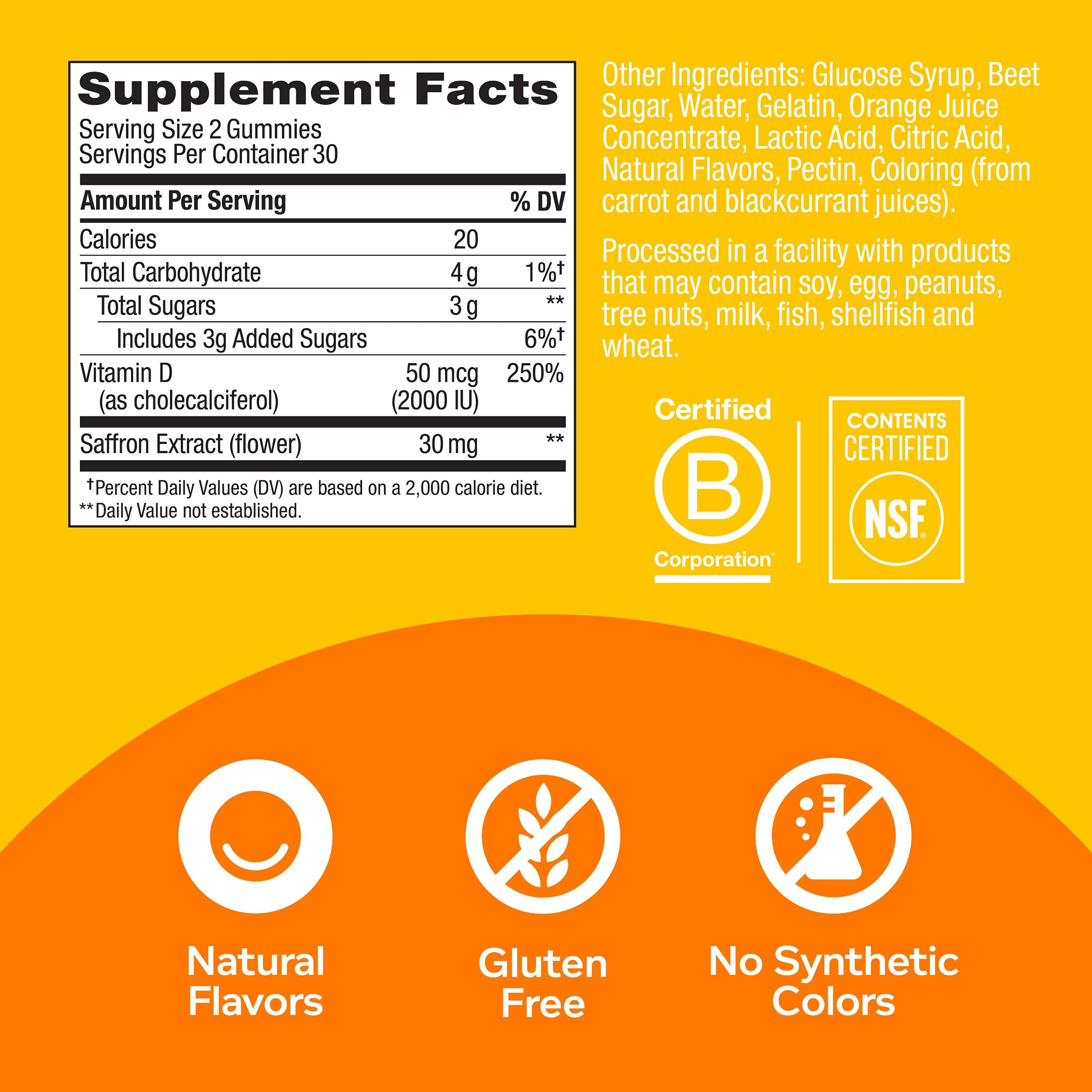 OLLY Hello Happy Gummy Worms, Mood Balance Support, Vitamin D, Saffron, Adult Chewable Supplement, Tropical Zing - 60 Count