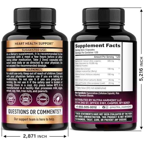 Beet Root 5-in-1 Complex Capsules - Healthy Blood Pressure Support Supplement** for Heart & Circulation Support - with Hawthorn Berry, Hibiscus & Garlic - for Men & Women - Made in USA, 240 Capsules