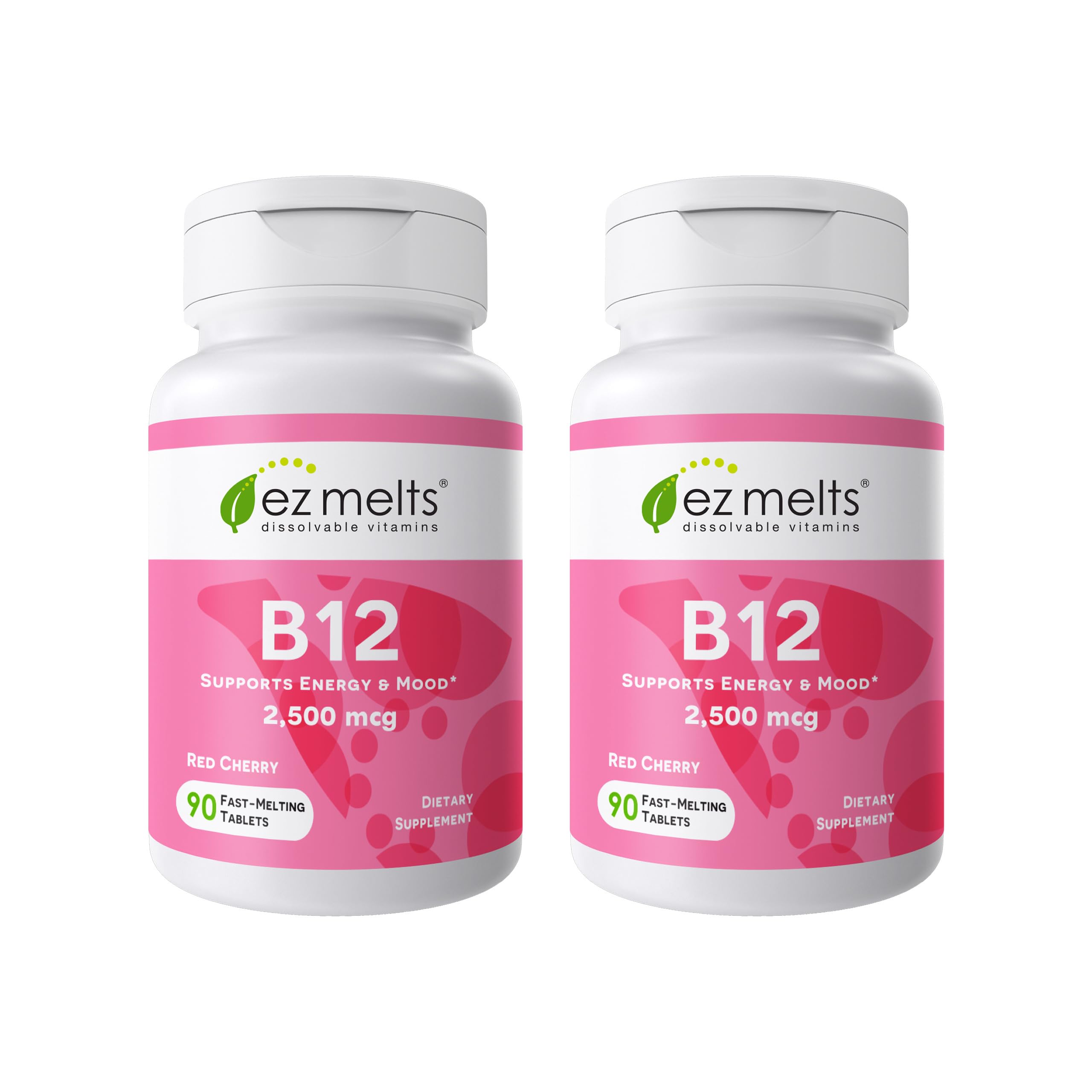 EZ Melts Dissolvable B12 2,500 mcg - Vitamin B12 for Energy & Immune Support - Non-GMO, Vegan & Gluten-Free - Red Cherry - 180 Sublingual Tablets (180 Servings)