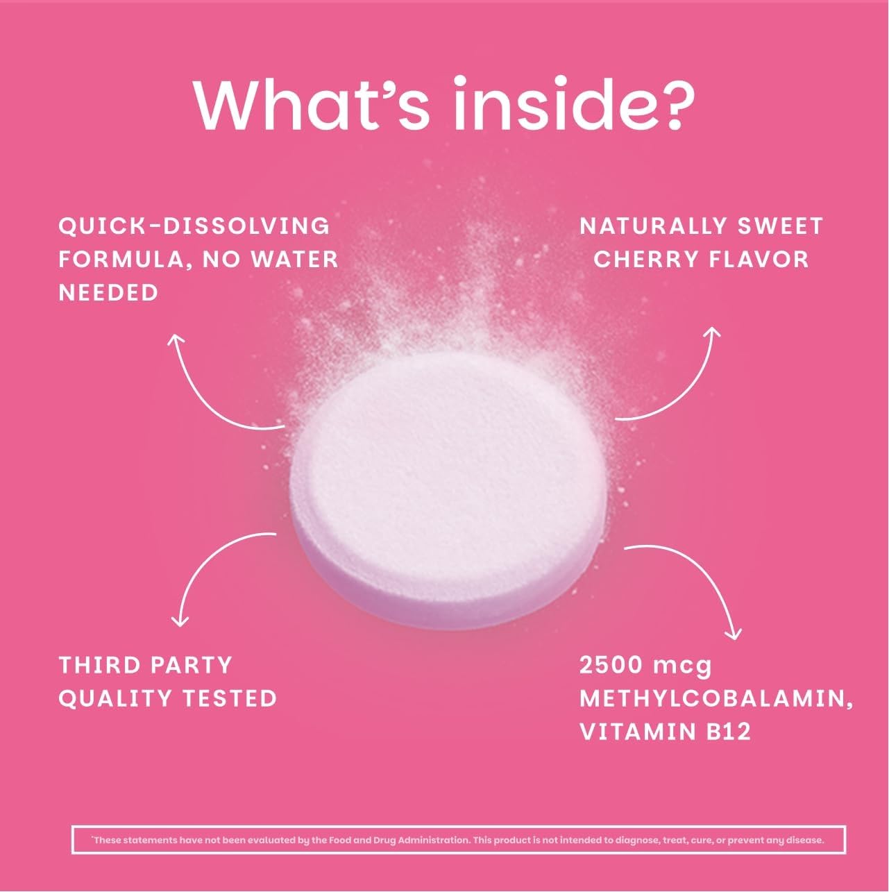 EZ Melts Dissolvable B12 2,500 mcg - Vitamin B12 for Energy & Immune Support - Non-GMO, Vegan & Gluten-Free - Red Cherry - 180 Sublingual Tablets (180 Servings)