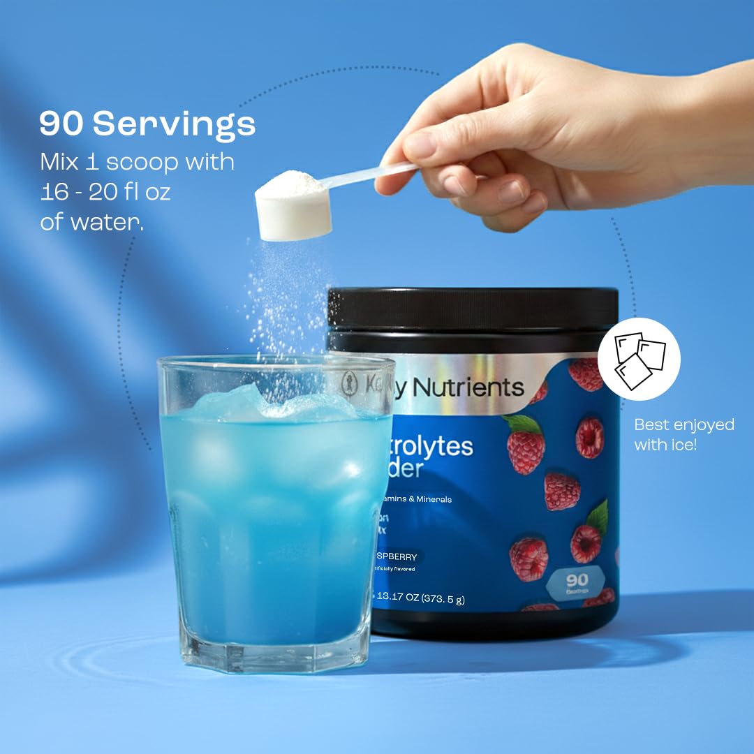 KEY NUTRIENTS Multivitamin Electrolytes Powder No Sugar - Sweet Blue Raspberry Electrolyte Powder - Endurance & Energy Supplement - Hydration Powder - No Calories - 90 Servings - Made in USA