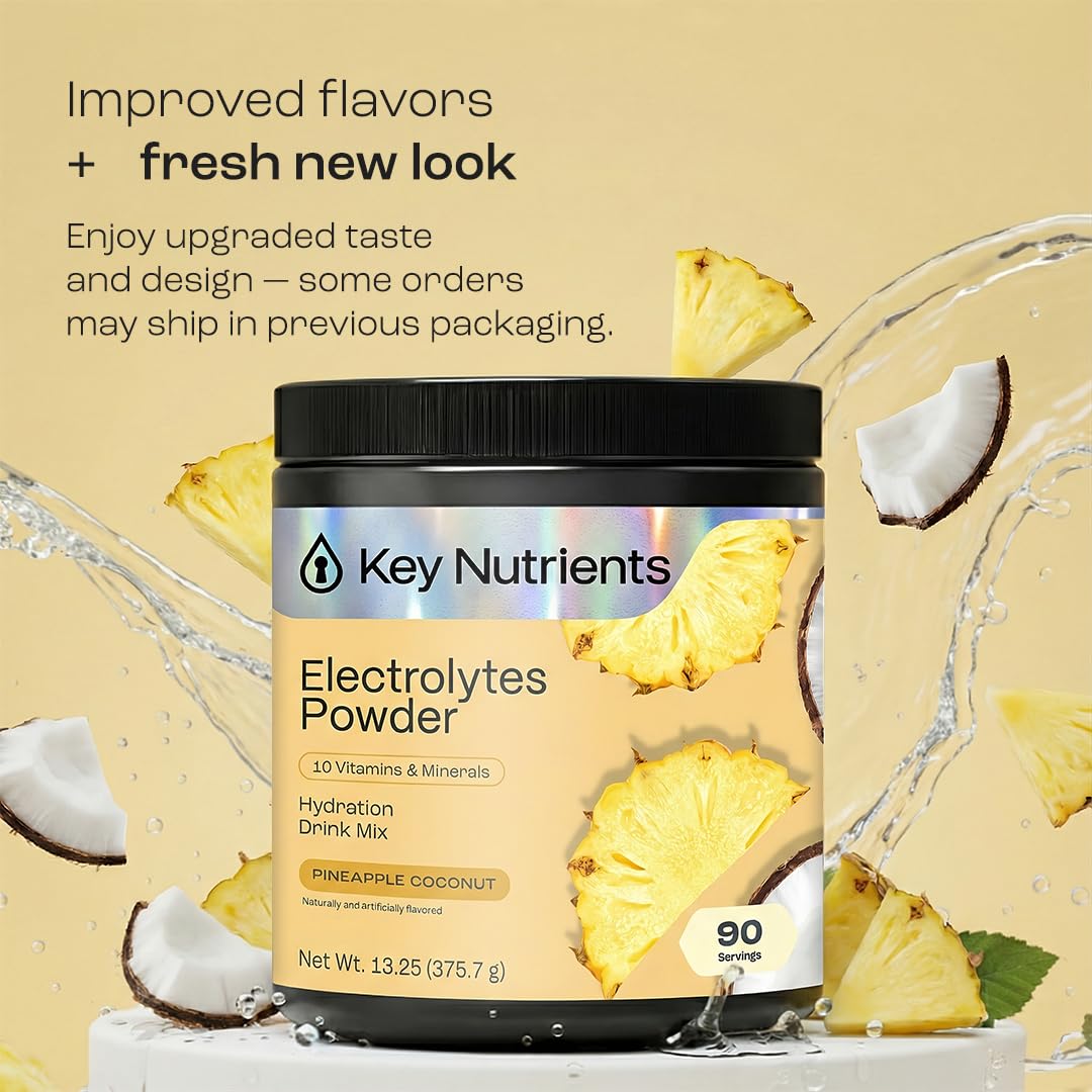 KEY NUTRIENTS Multivitamin Electrolytes Powder No Sugar - Tropical Pineapple Coconut Electrolyte Powder - Endurance & Energy Supplement - Hydration Powder - No Calories - 90 Servings - Made in USA