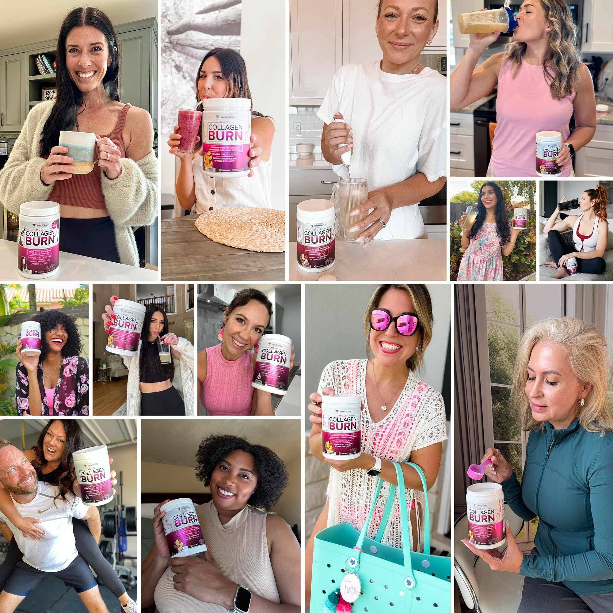 Multi Collagen Burn: Hydrolyzed Protein Peptides with Hyaluronic Acid, Vitamin C, SOD B Dimpless, Types I, II, III, V and X, Caffeine-Free Strawberry Lemonade Flavored 30 Servings