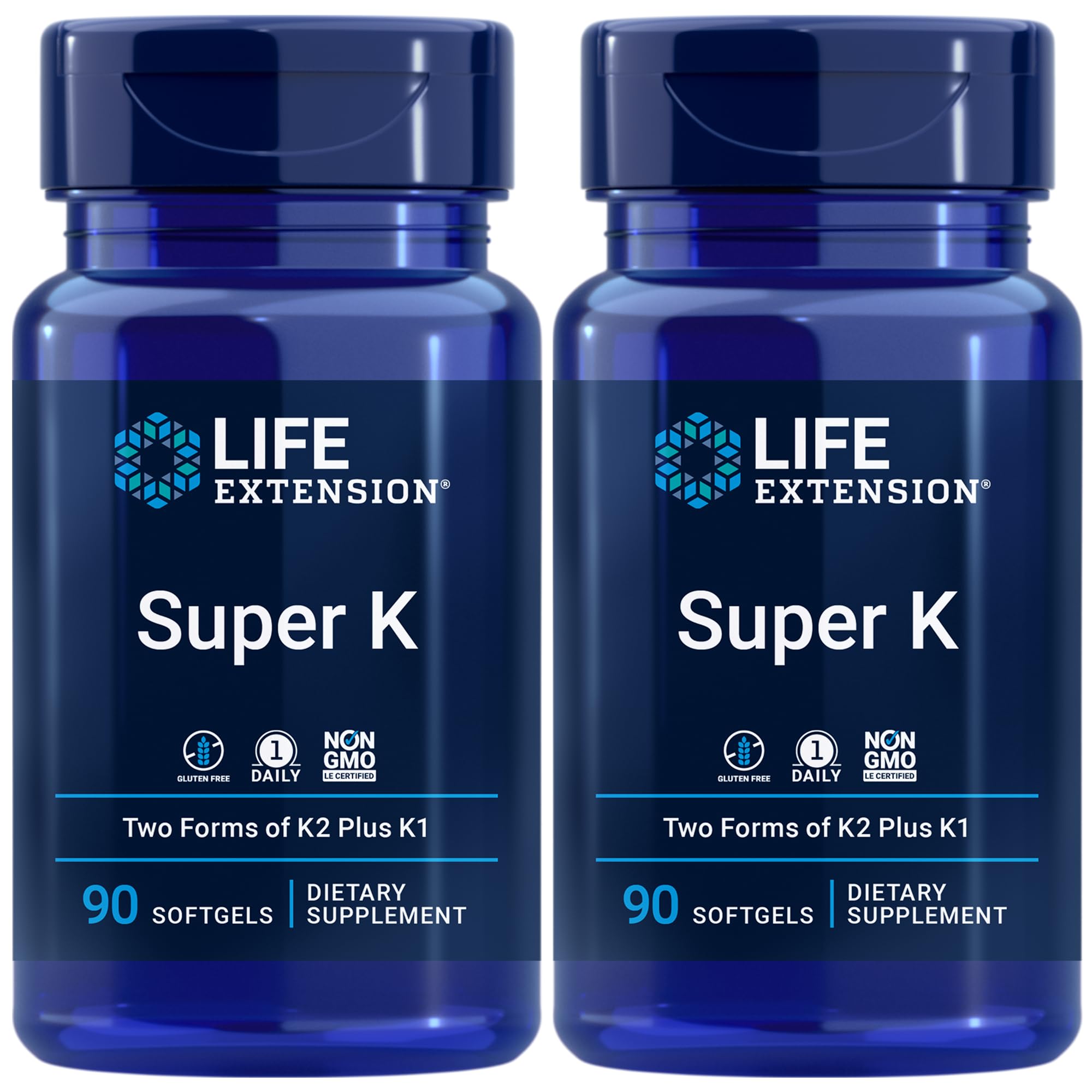 Life Extension Super K, Vitamin K1, Vitamin K2 mk-7, Vitamin K2 mk-4, Vitamin C, Bone/Heart/arterial Health, 3-Month Supply, Gluten-Free, 1 Daily, Non-GMO, 90 softgels (Pack of 2)