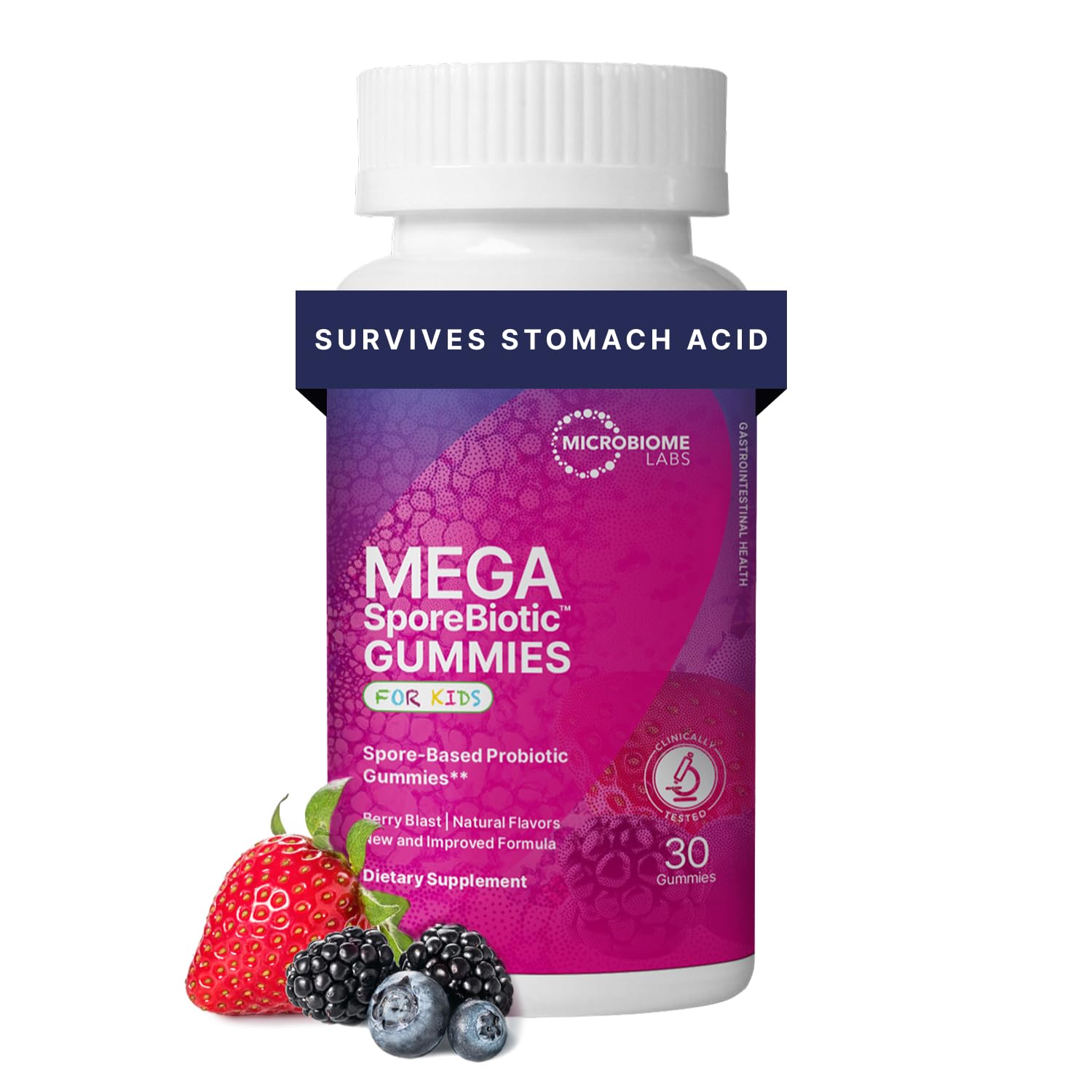 Microbiome Labs MegaSporeBiotic Kids Probiotic - Spore Based Gummy Probiotics for Kids - Supports Gut Health & Immunity with Bacillus Probiotic Blend - Berry Flavored (30 Gummies)