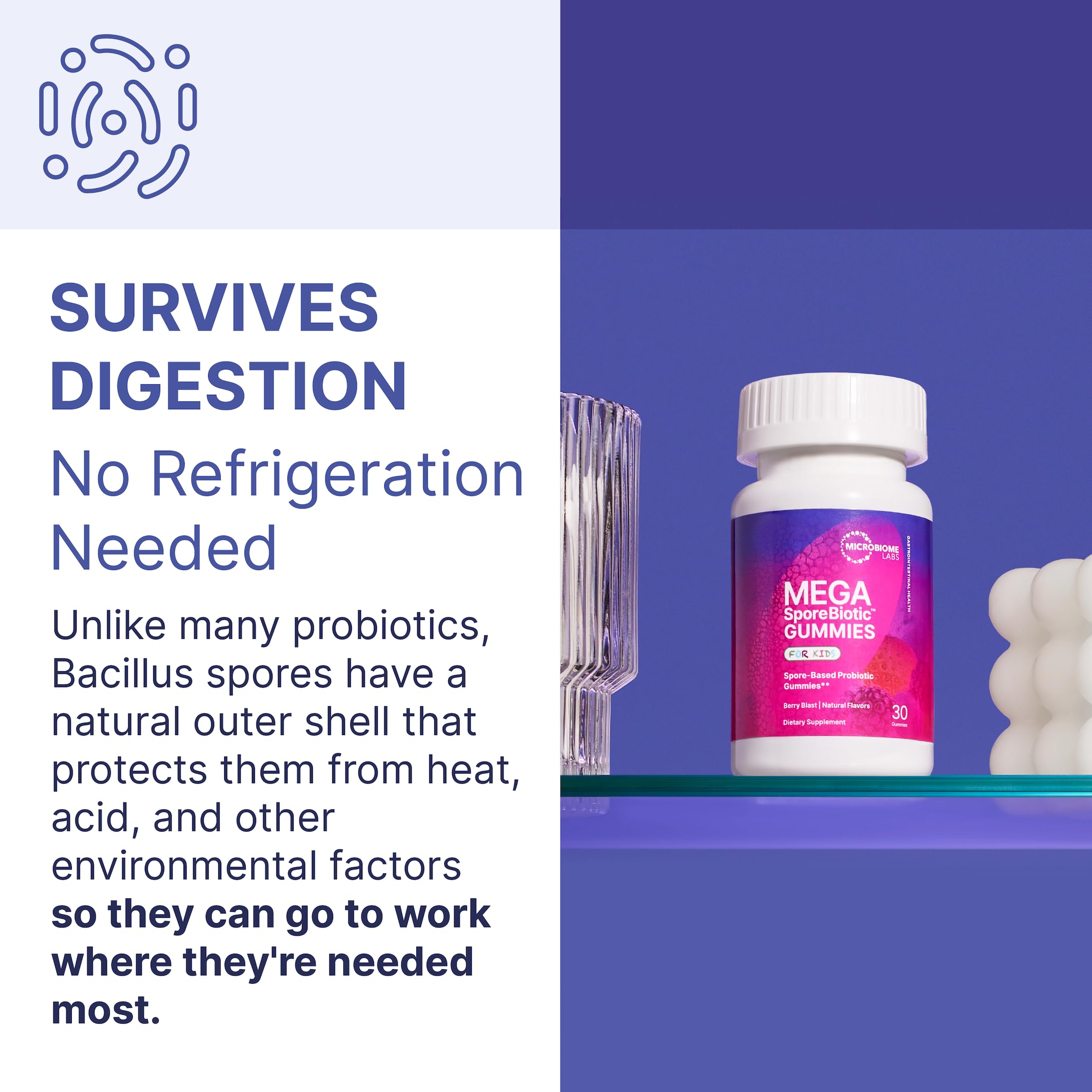 Microbiome Labs MegaSporeBiotic Kids Probiotic - Spore Based Gummy Probiotics for Kids - Supports Gut Health & Immunity with Bacillus Probiotic Blend - Berry Flavored (30 Gummies)